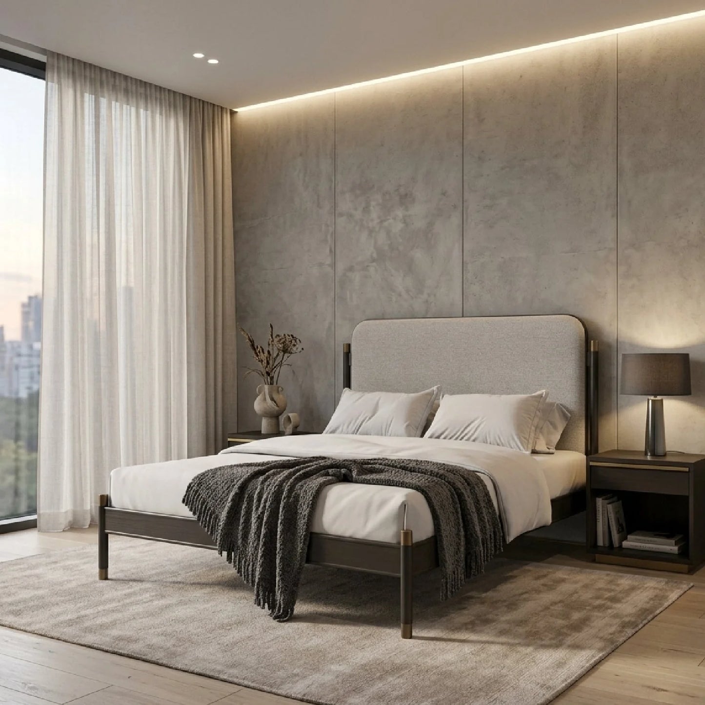Luxury Modern Bronze Upholstered Bed European Style for Villa