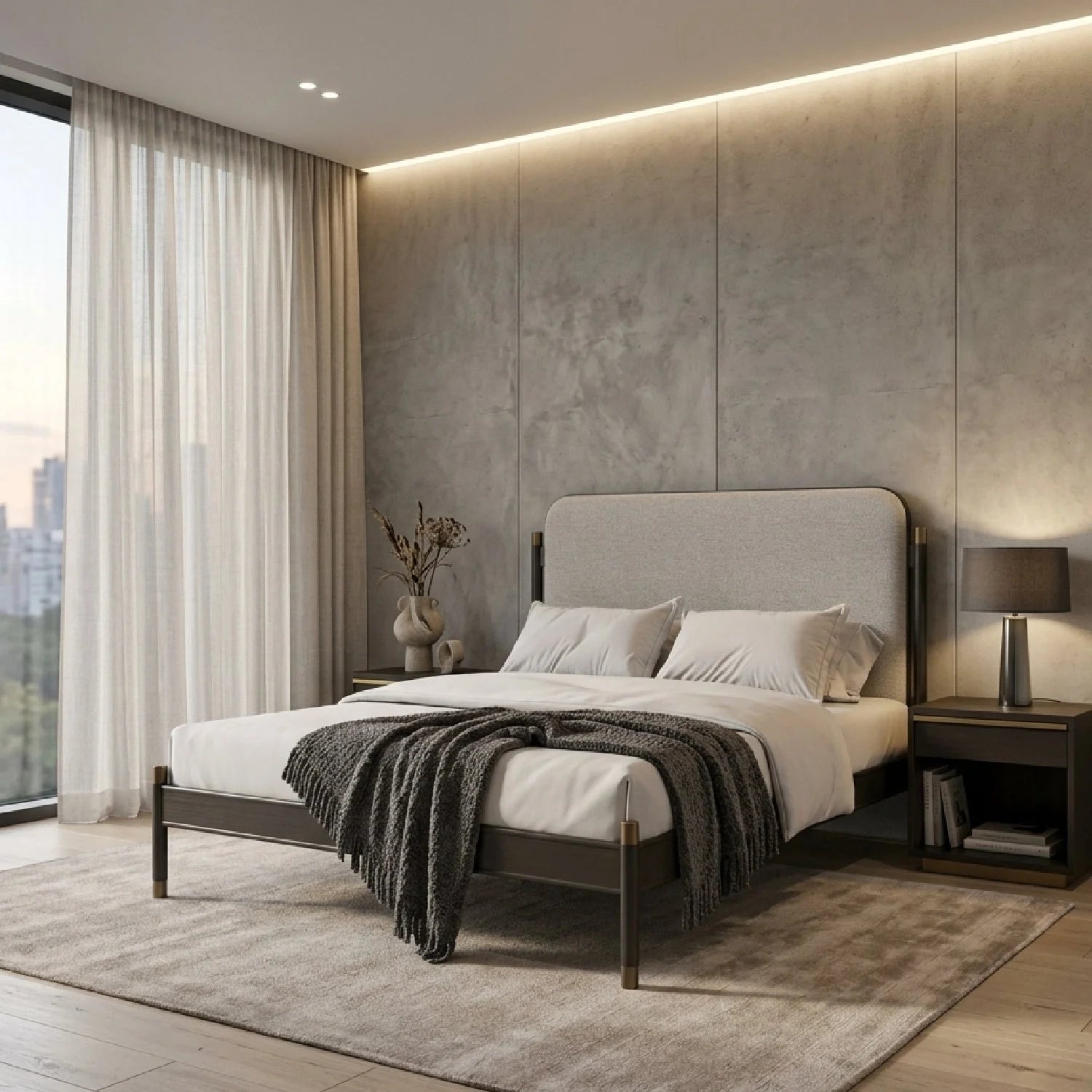 Luxury Modern Bronze Upholstered Bed European Style for Villa