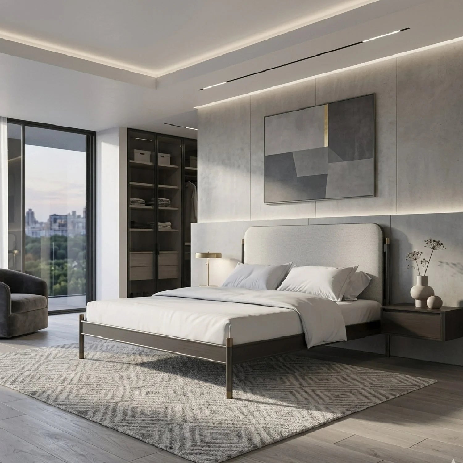 Luxury Modern Bronze Upholstered Bed European Style for Villa
