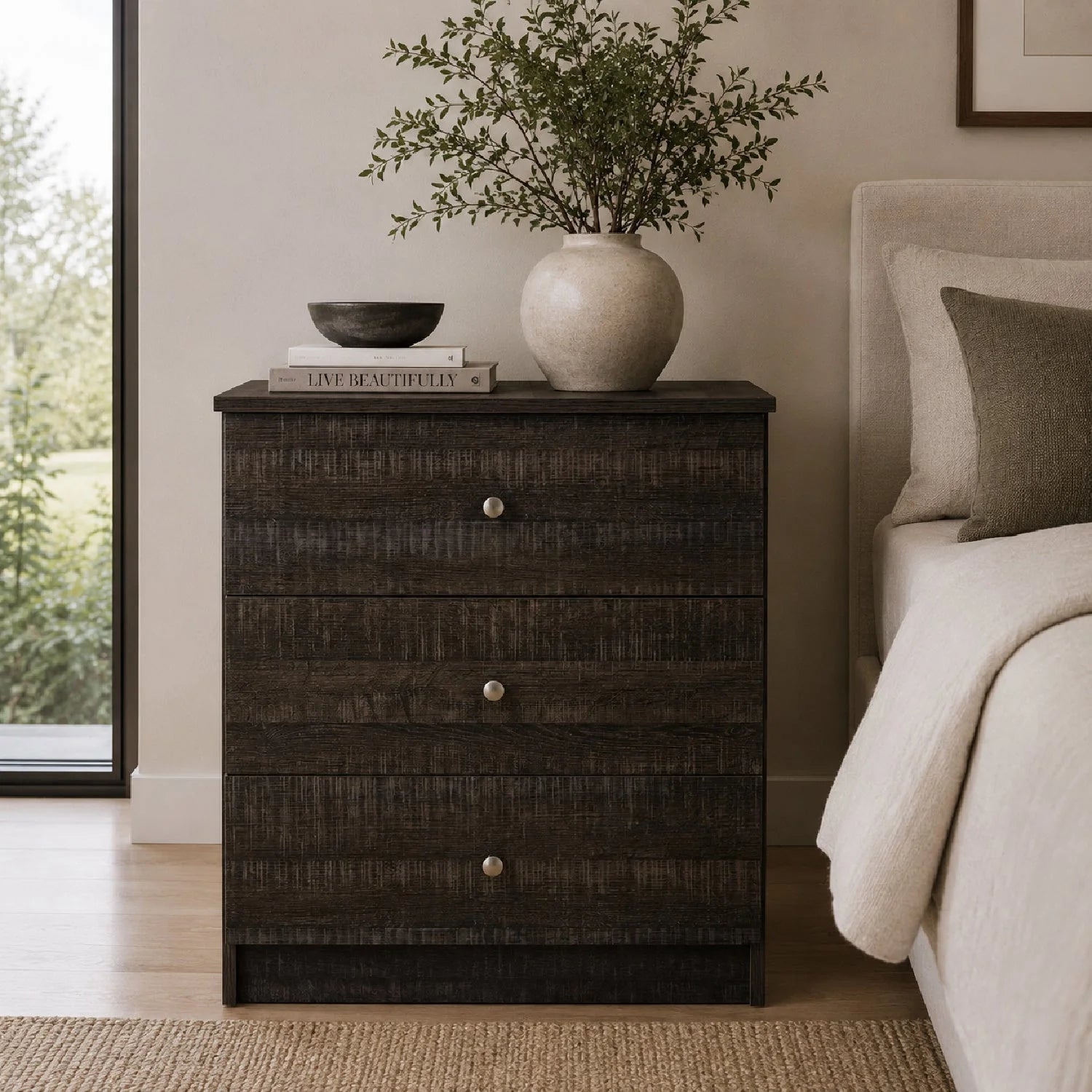 Luxury Modern Brown 3-Drawer Chest European Style for Villa