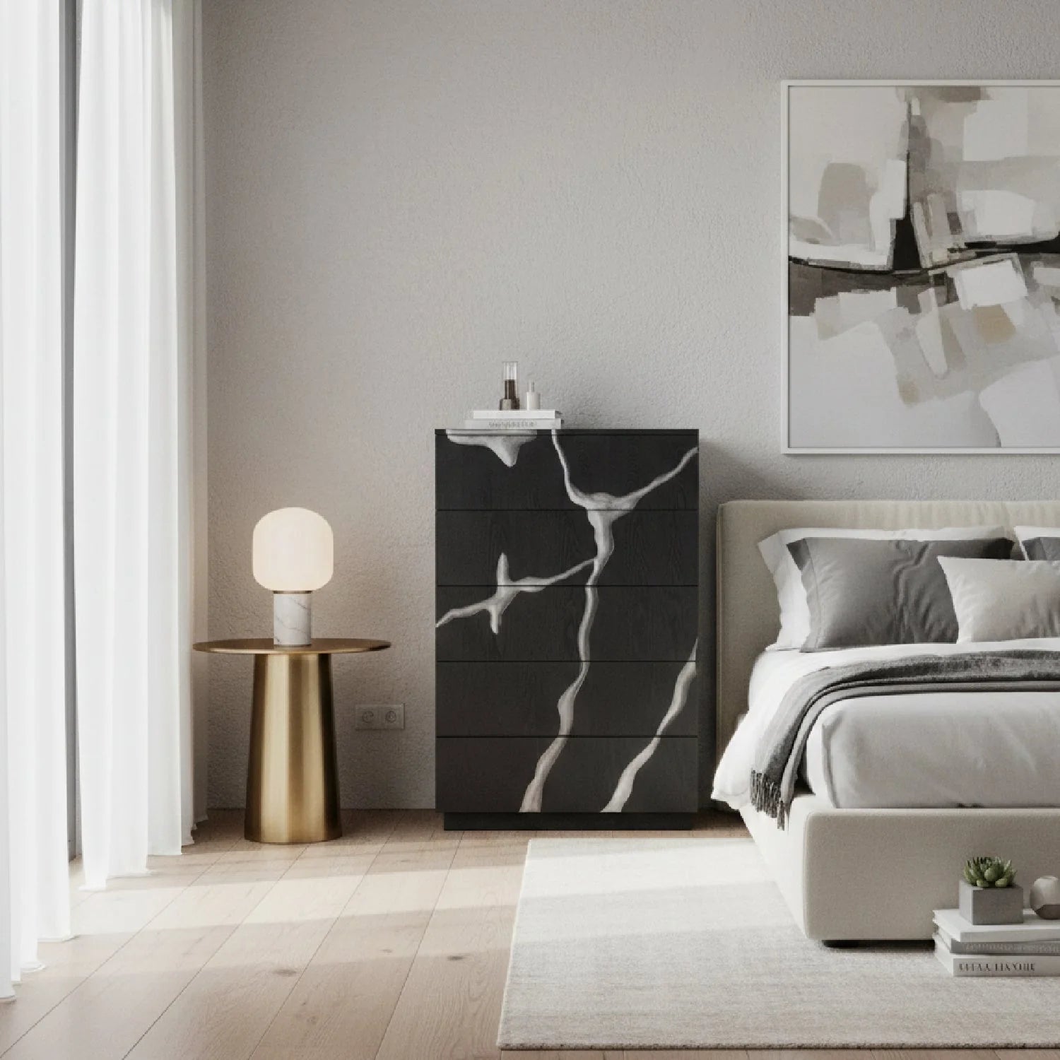 Luxury Modern Brown 5-Drawer Chest European Style for Villa