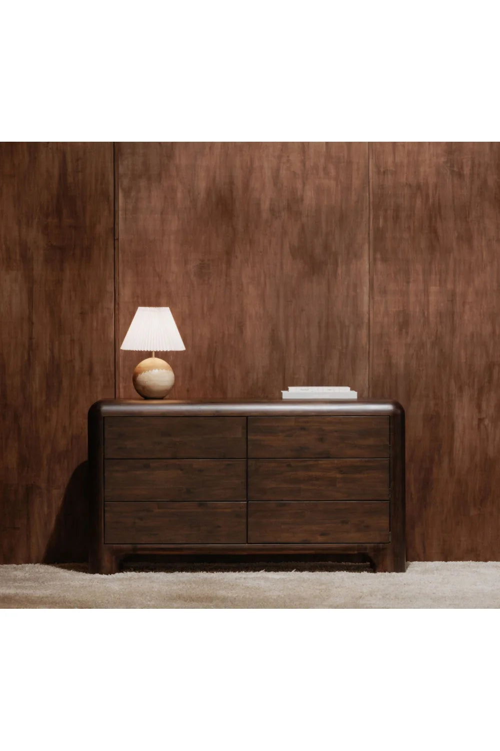 Luxury Modern Brown Acacia 6-Drawer Dresser European Style for Villa