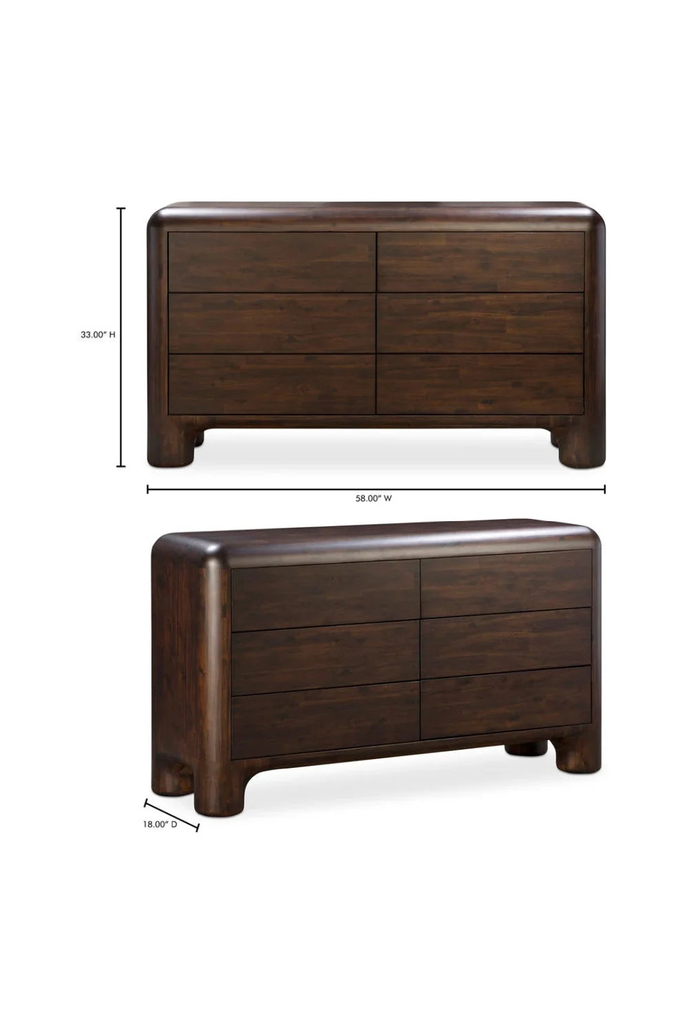 Luxury Modern Brown Acacia 6-Drawer Dresser European Style for Villa