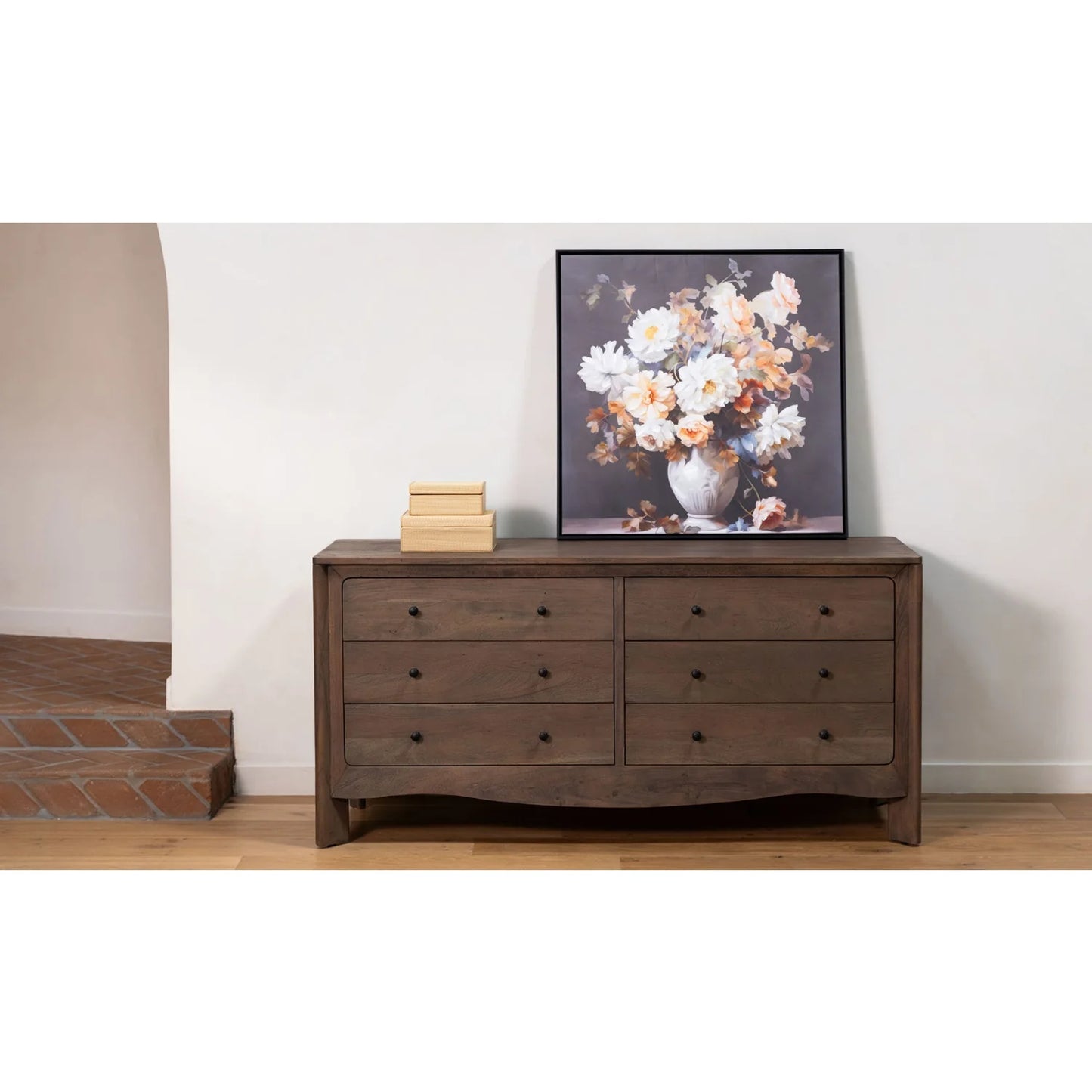 Luxury Modern Brown Acacia 6-Drawer Dresser European Style for Villa