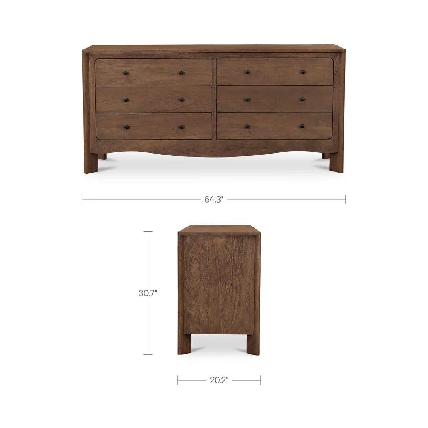 Luxury Modern Brown Acacia 6-Drawer Dresser European Style for Villa