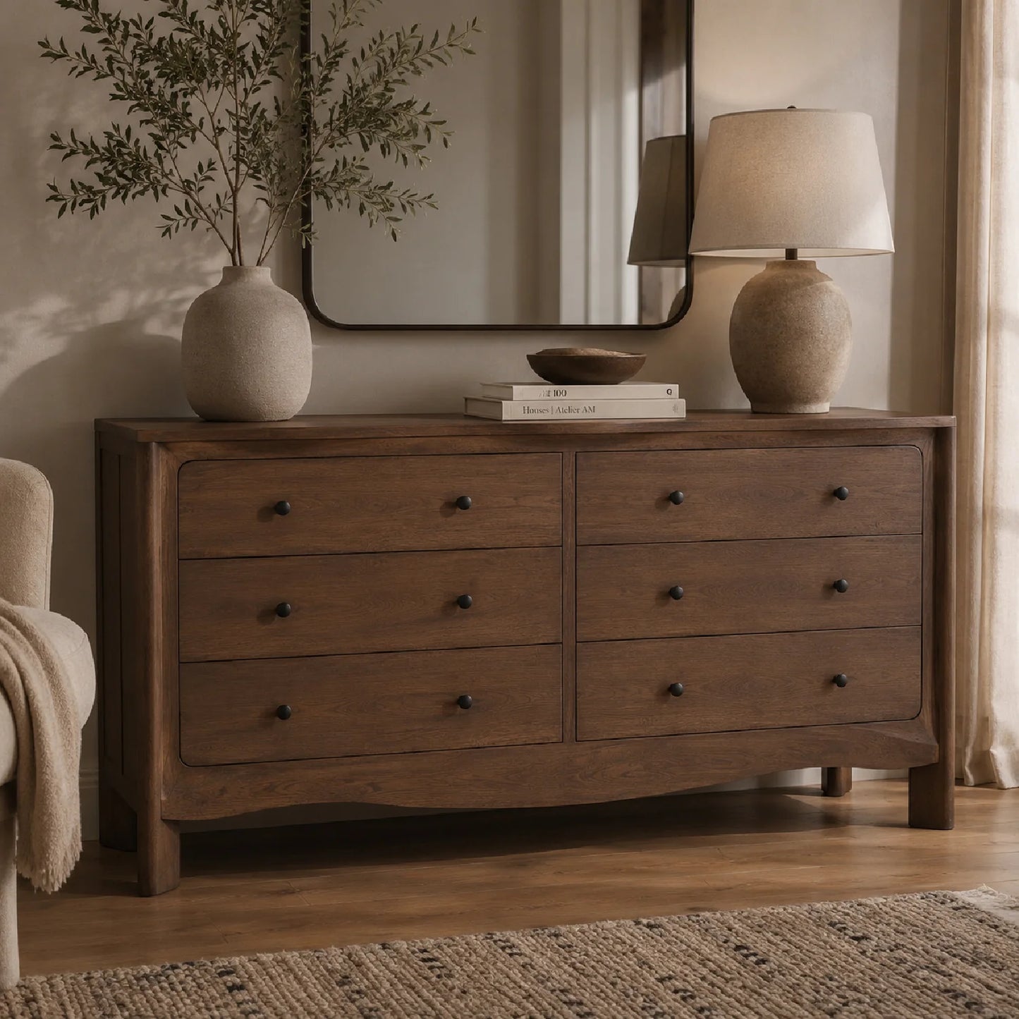 Luxury Modern Brown Acacia 6-Drawer Dresser European Style for Villa