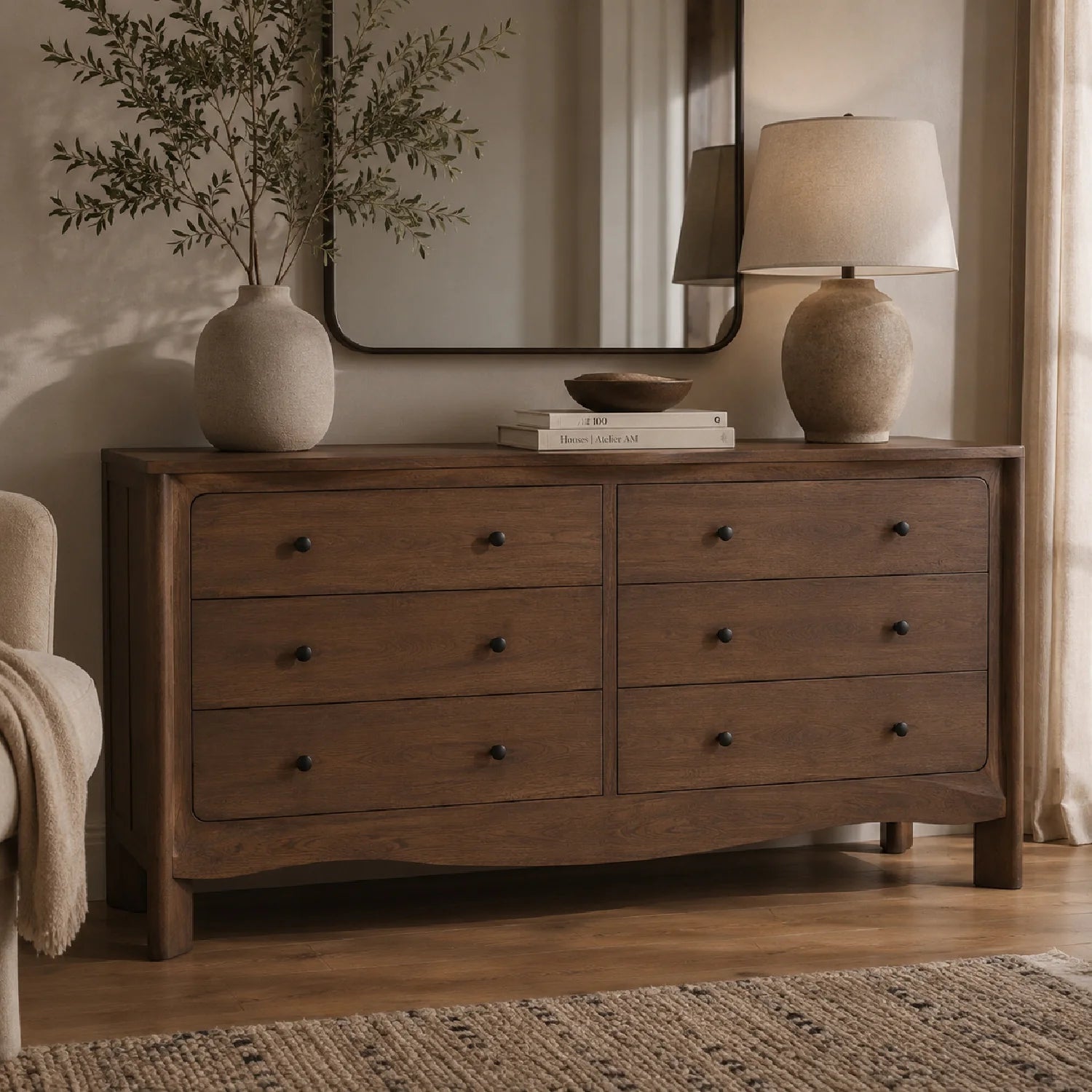 Luxury Modern Brown Acacia 6-Drawer Dresser European Style for Villa
