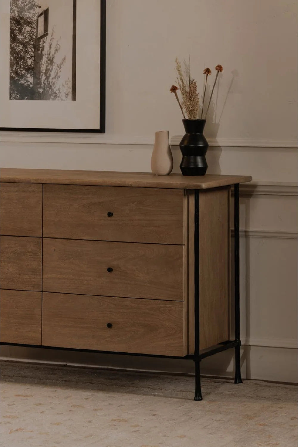 Luxury Modern Brown Acacia Wood 6-Drawer Dresser European Style for Villa