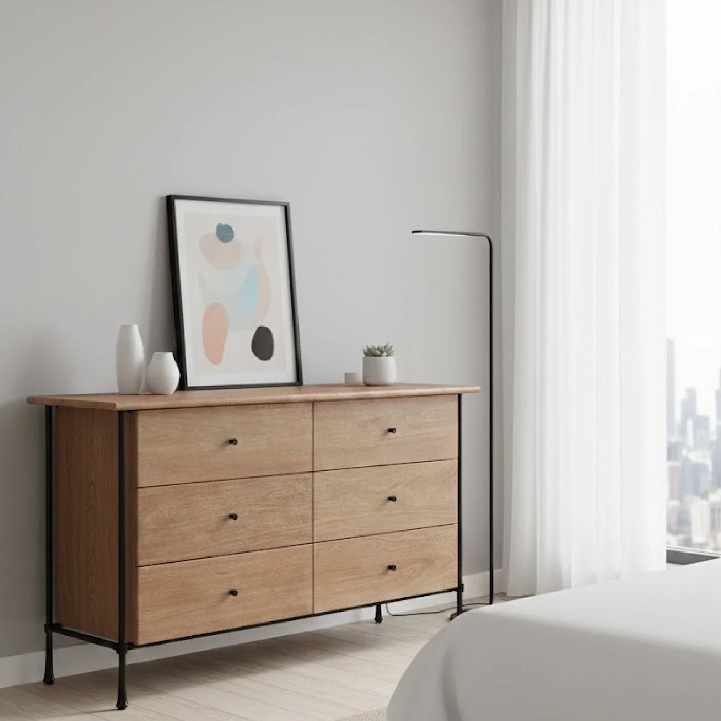 Luxury Modern Brown Acacia Wood 6-Drawer Dresser European Style for Villa