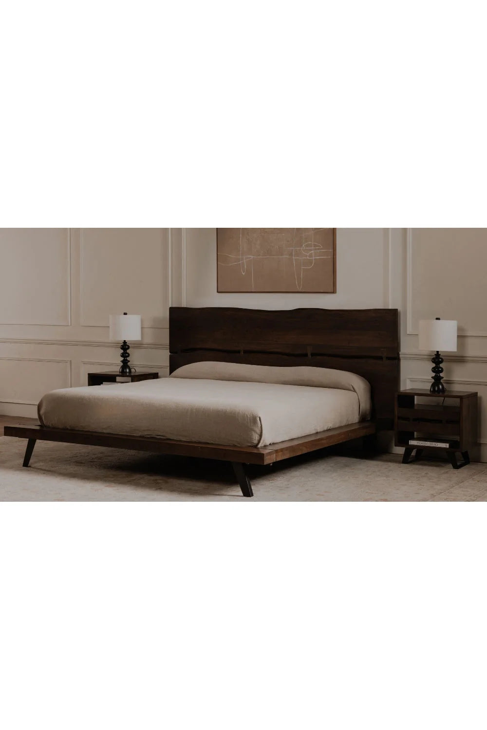 Luxury Modern Brown Acacia Wood Bed European Style for Villa