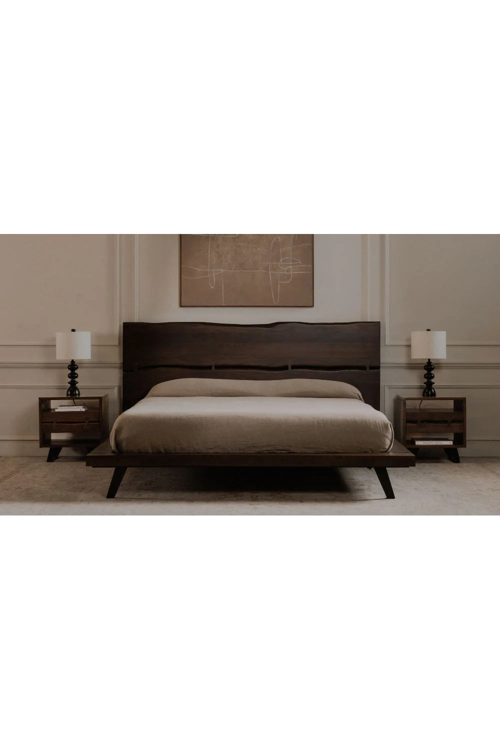 Luxury Modern Brown Acacia Wood Bed European Style for Villa