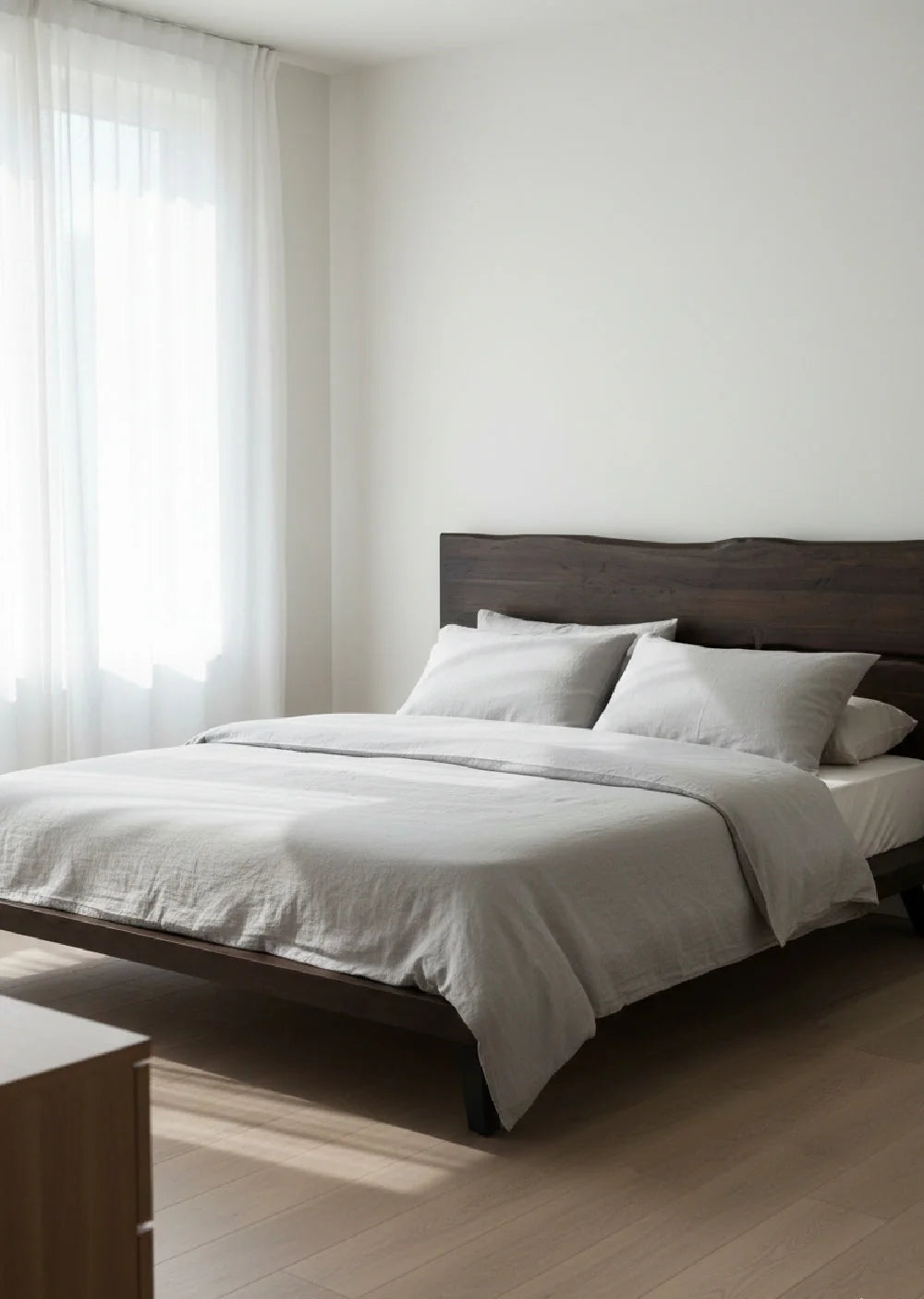 Luxury Modern Brown Acacia Wood Bed European Style for Villa