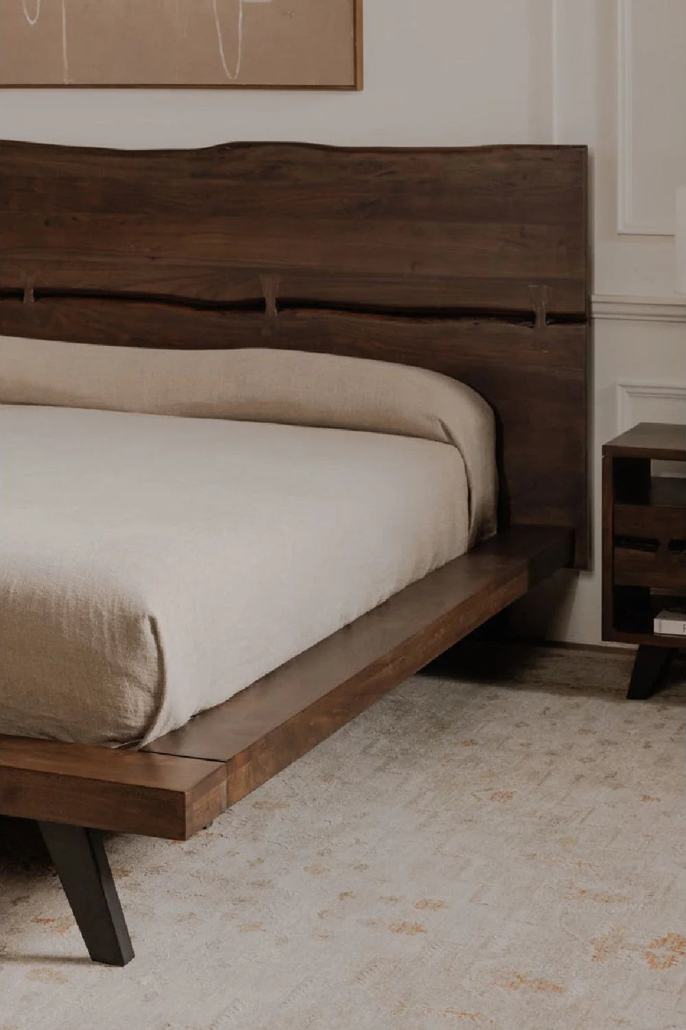 Luxury Modern Brown Acacia Wood Bed European Style for Villa