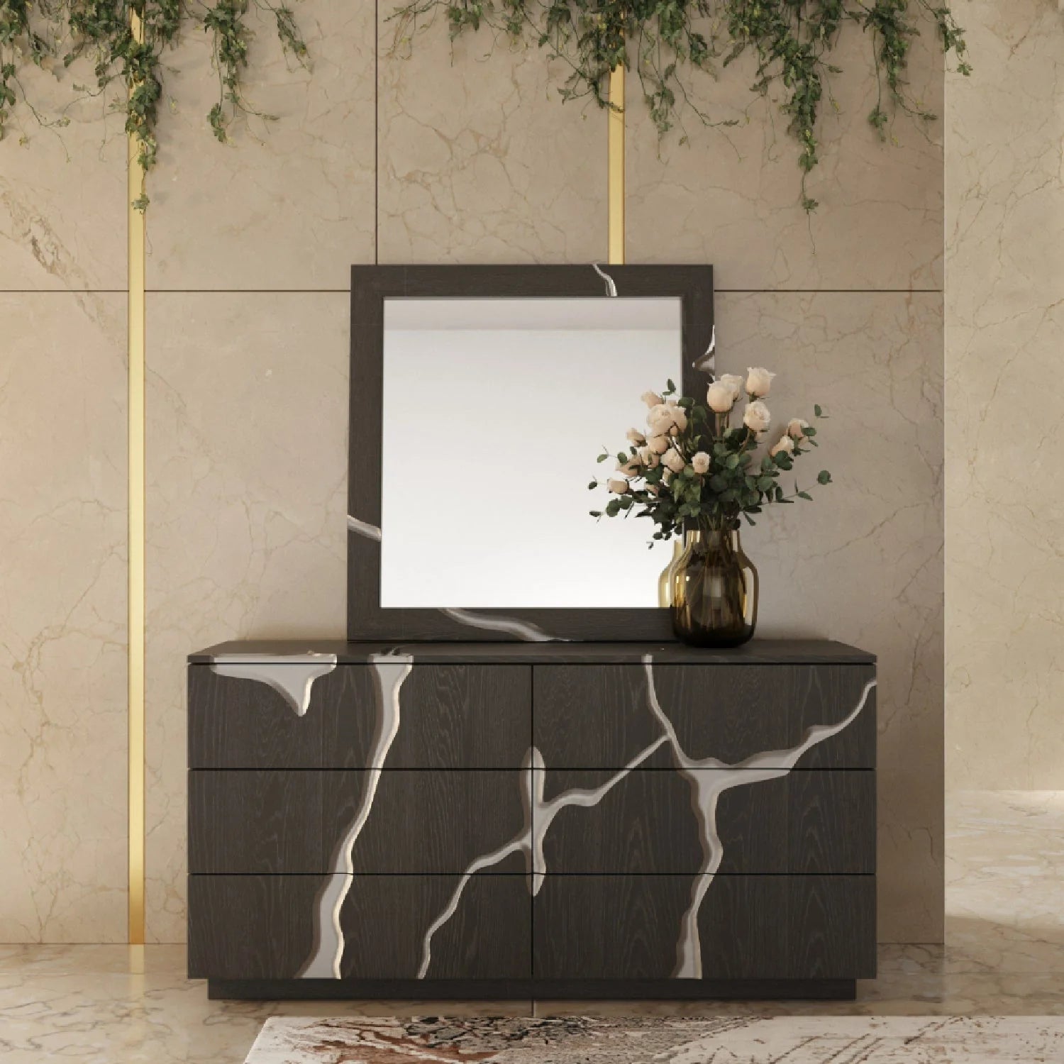 Luxury Modern Brown Ash Dresser European Style for Villa