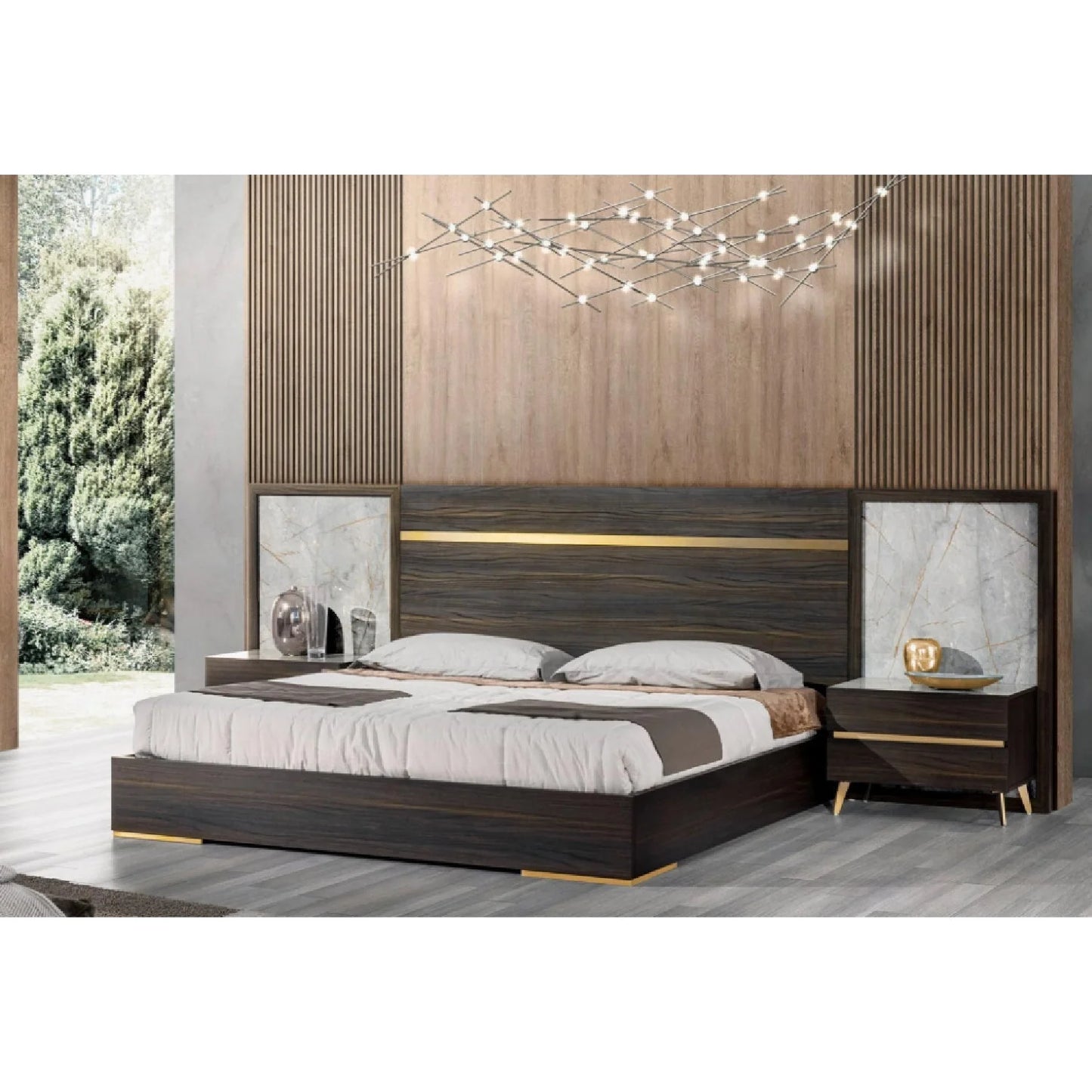 Luxury Modern Brown Eucalyptus Bed European Style for Villa