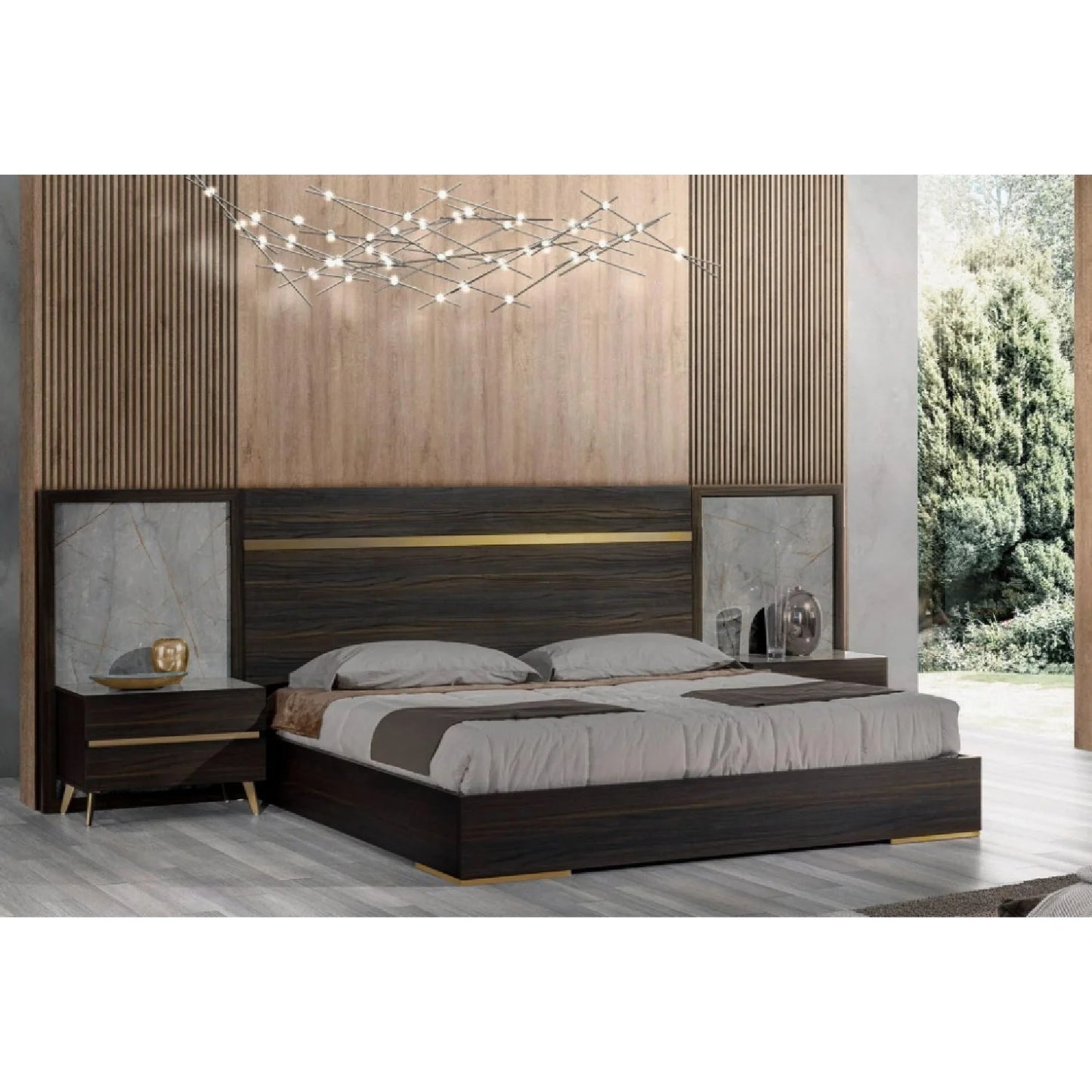 Luxury Modern Brown Eucalyptus Bed European Style for Villa