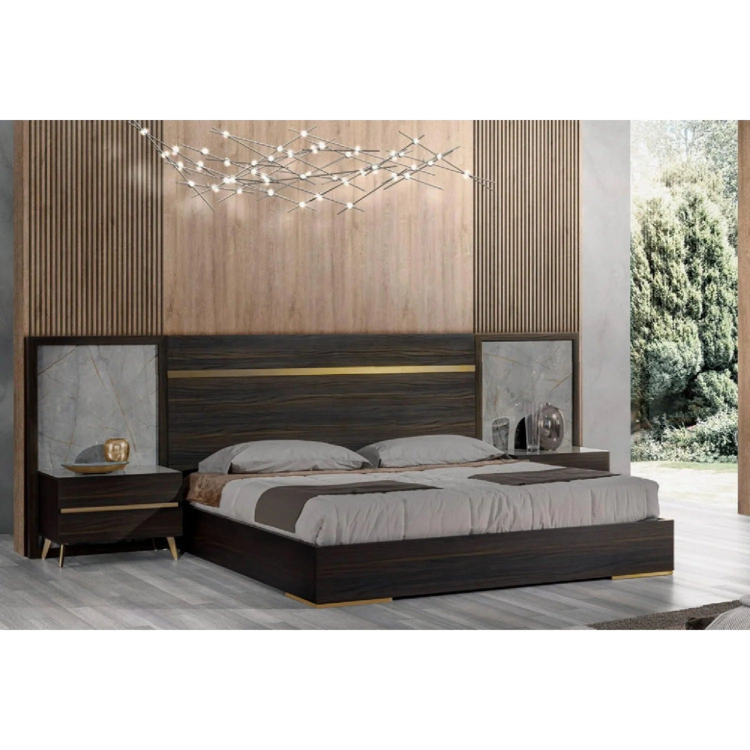 Luxury Modern Brown Eucalyptus Bed European Style for Villa