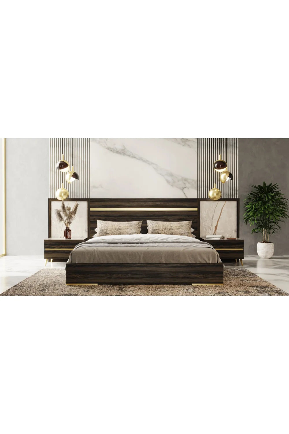 Luxury Modern Brown Eucalyptus Bed European Style for Villa