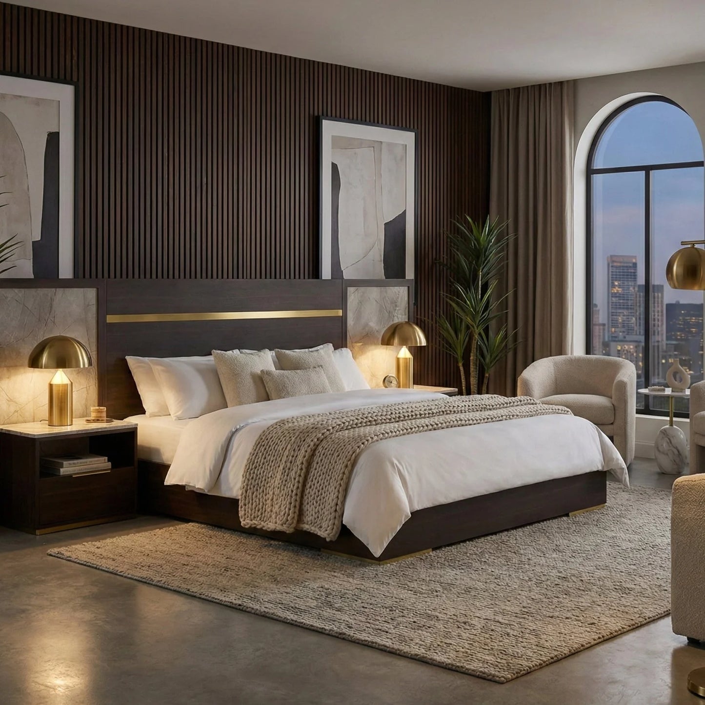 Luxury Modern Brown Eucalyptus Bed European Style for Villa