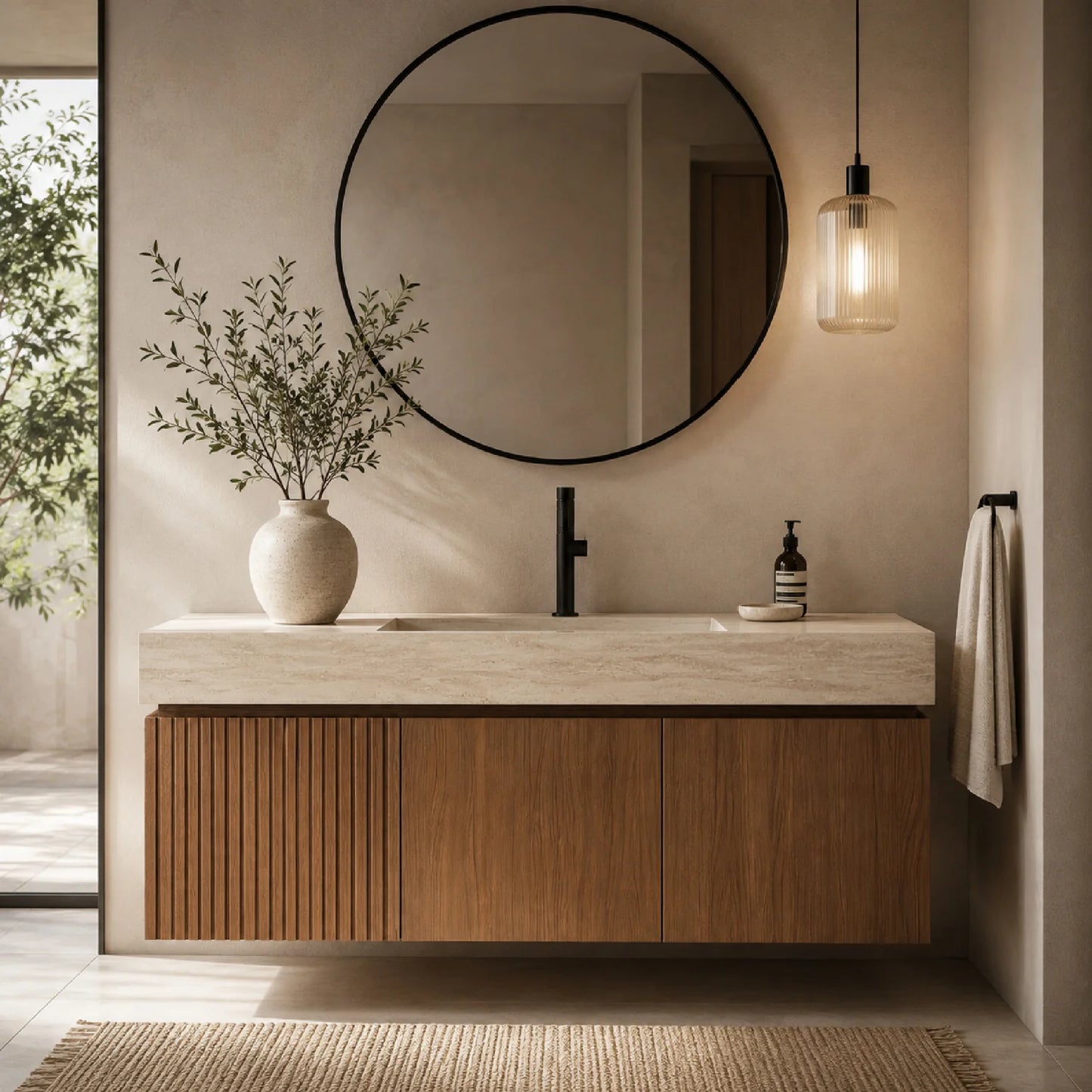 Luxury Modern Brown Floating Vanity Storage Cabinet European Style for Villa