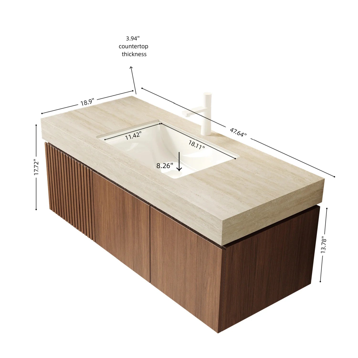 Luxury Modern Brown Floating Vanity Storage Cabinet European Style for Villa