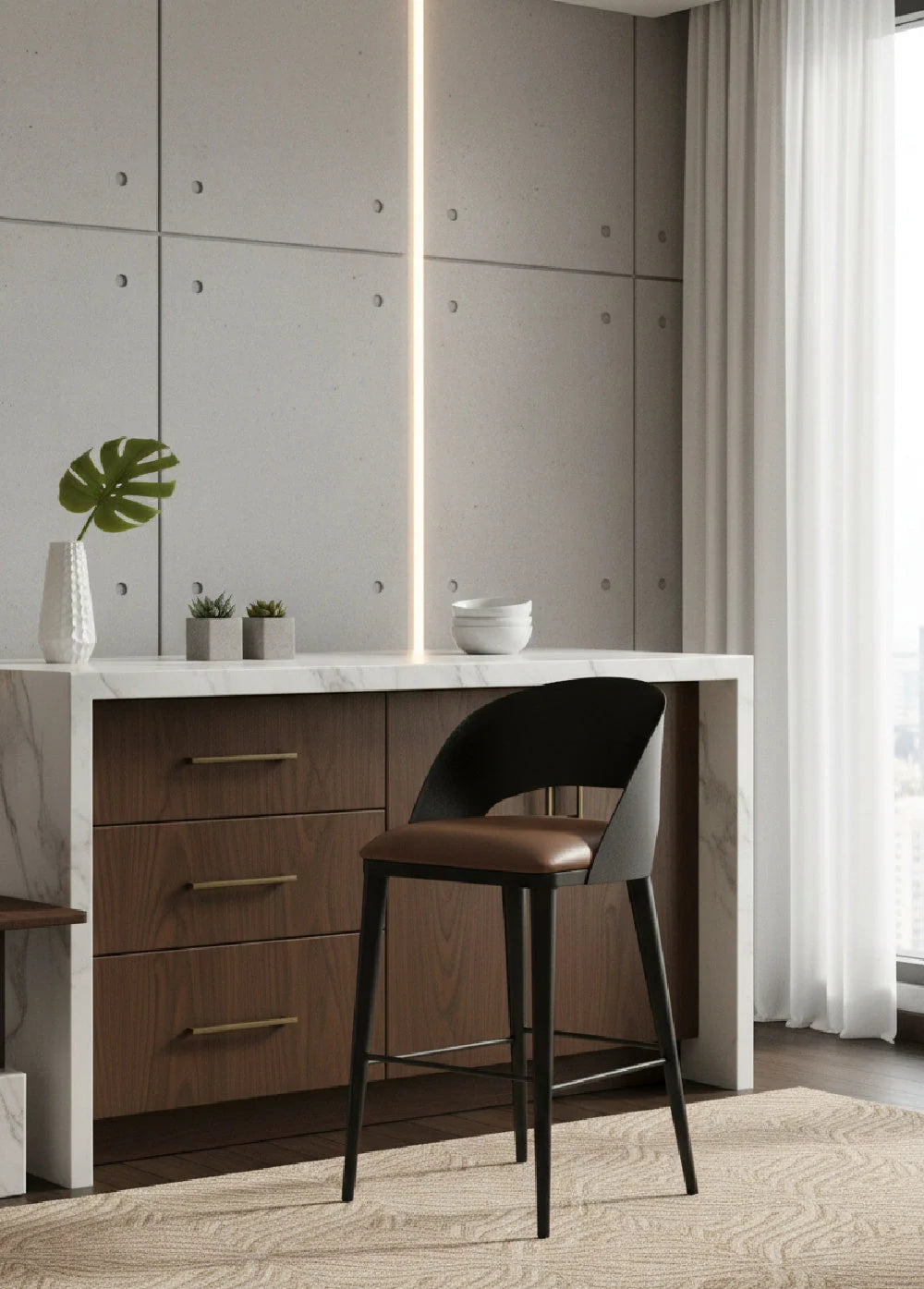 Luxury Modern Brown Leather Bar Stool European Style for Villa