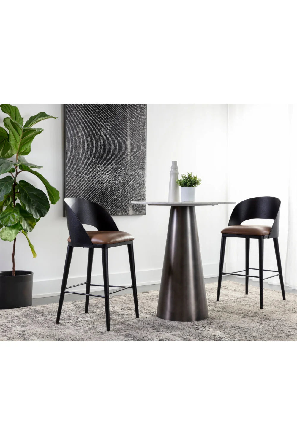 Luxury Modern Brown Leather Bar Stool European Style for Villa