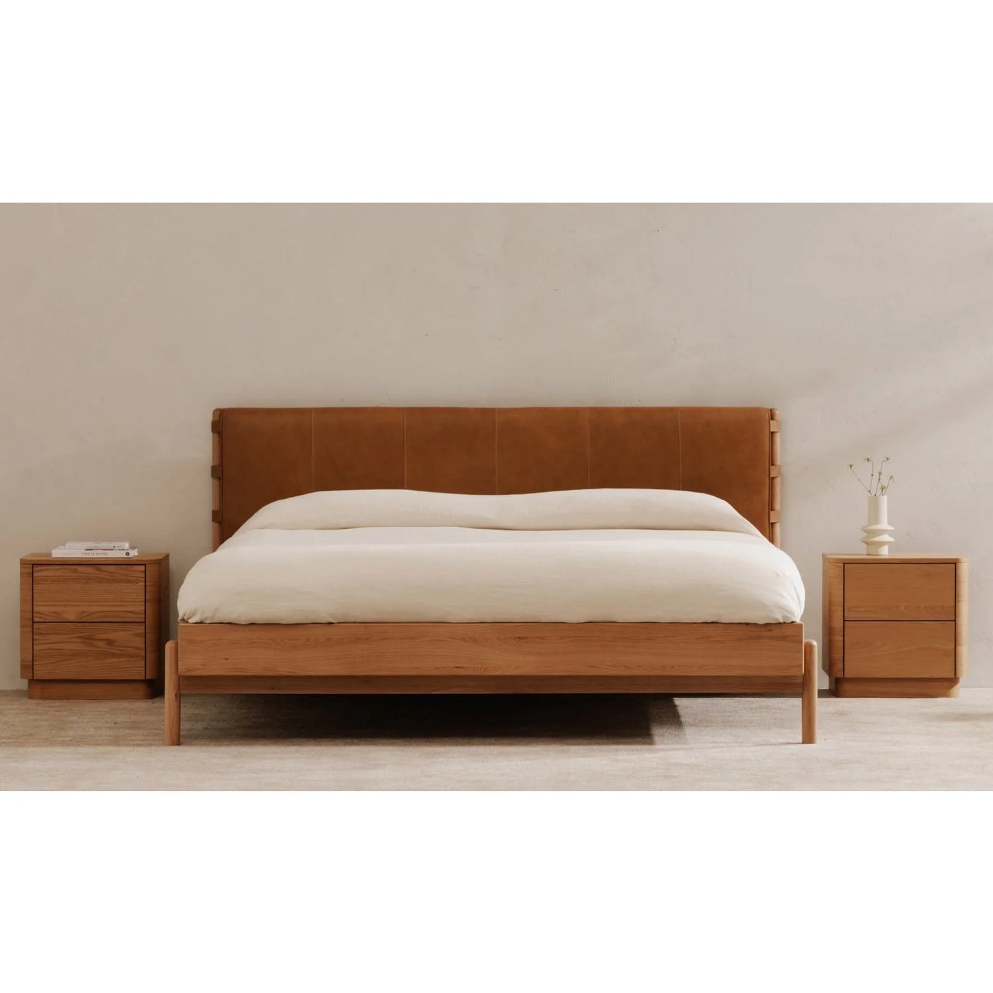 Luxury Modern Brown Leather Bed European Style for Villa