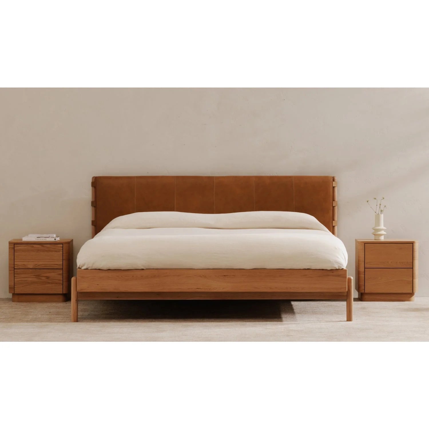 Luxury Modern Brown Leather Bed European Style for Villa