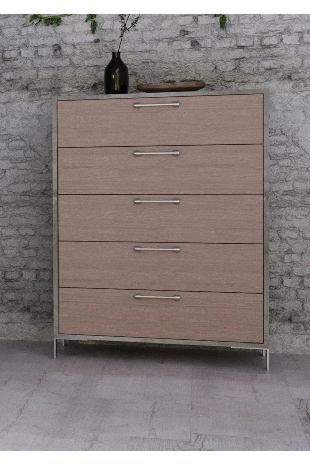 Luxury Modern Brown Oak 5-Drawer Chest European Style for Villa