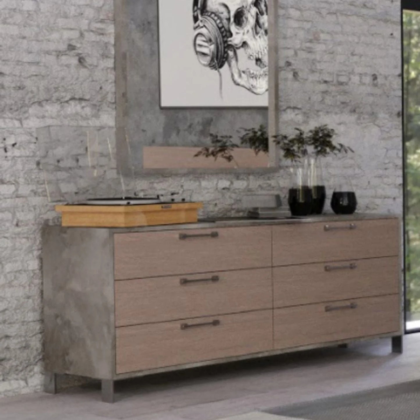 Luxury Modern Brown Oak 6-Drawer Dresser European Style for Villa