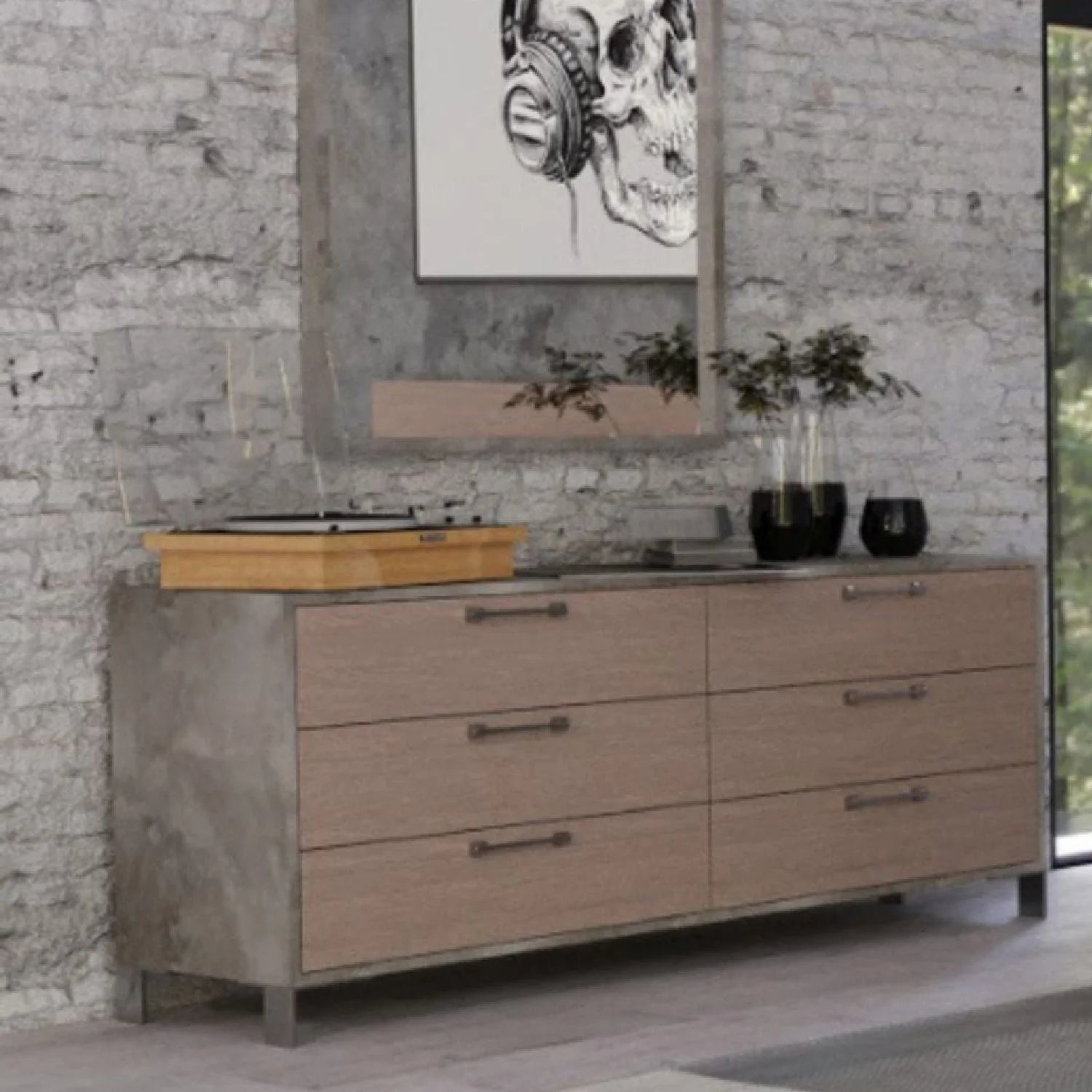 Luxury Modern Brown Oak 6-Drawer Dresser European Style for Villa