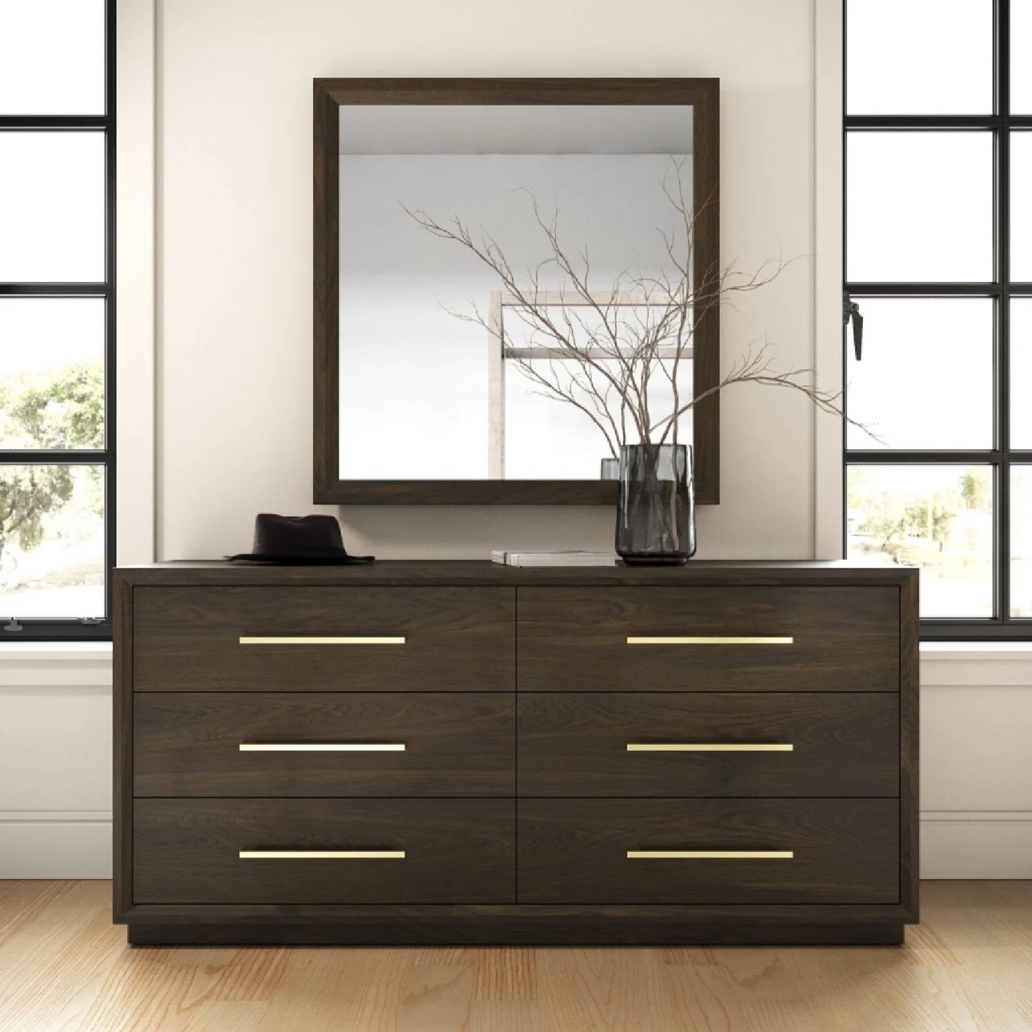 Luxury Modern Brown Oak 6-Drawer Dresser European Style for Villa