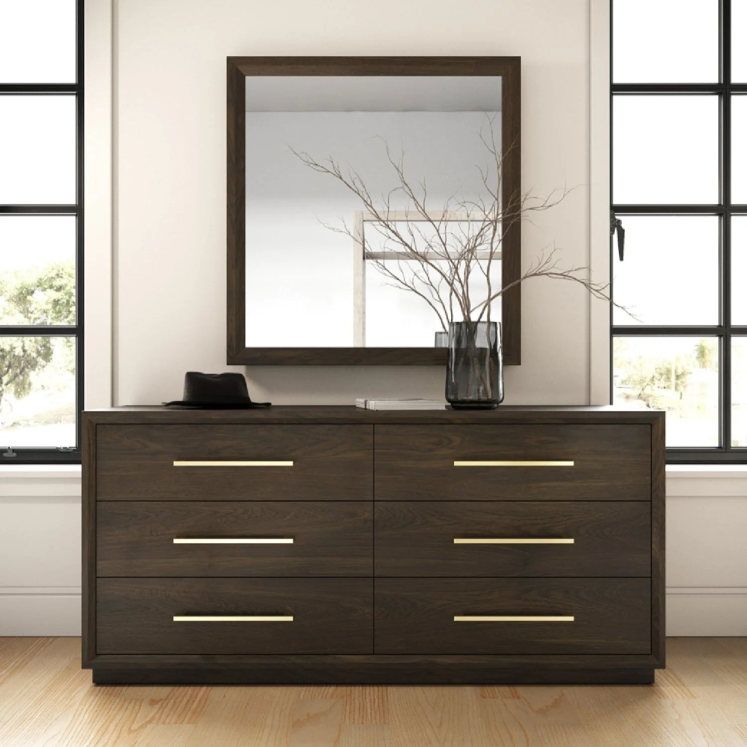 Luxury Modern Brown Oak 6-Drawer Dresser European Style for Villa