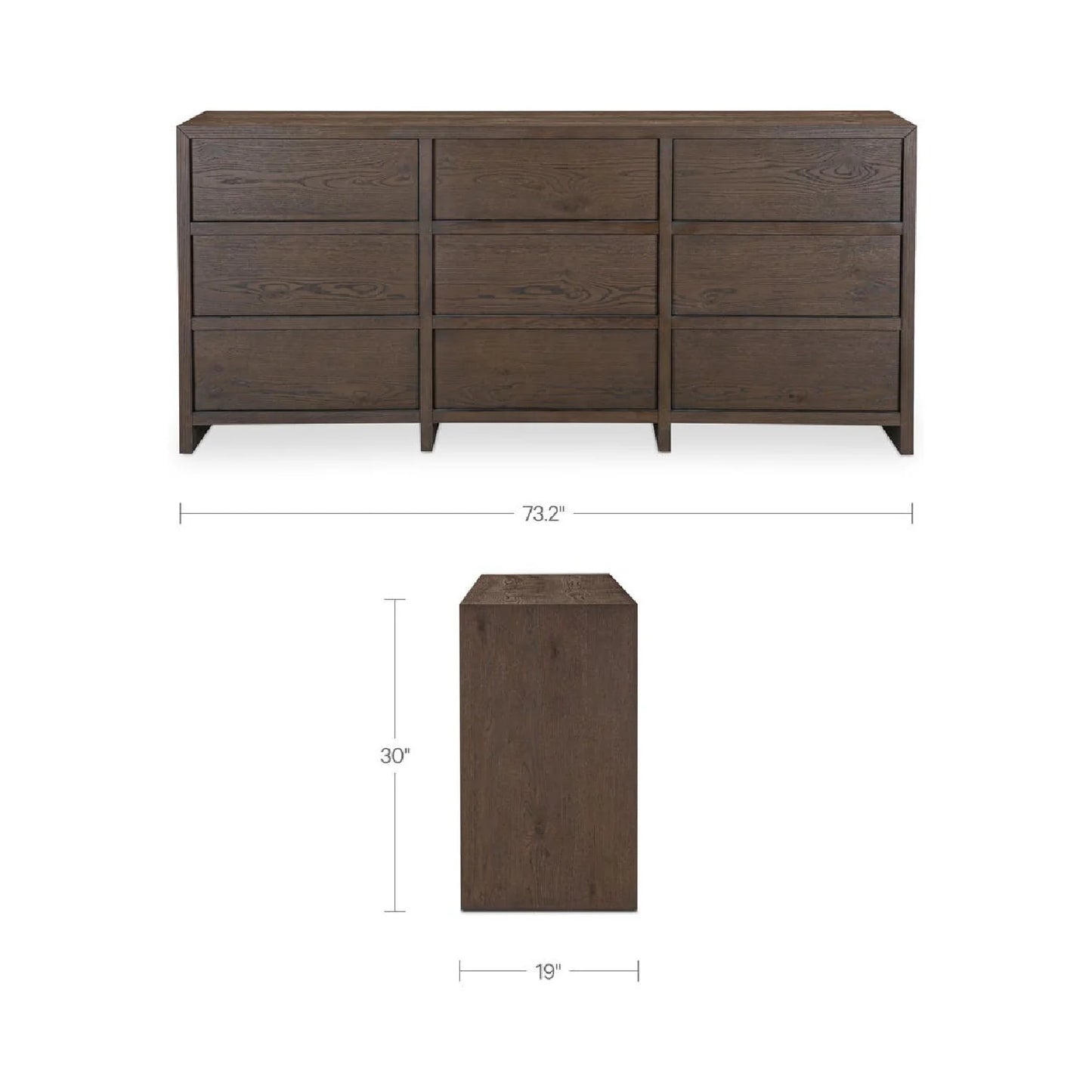 Luxury Modern Brown Oak 9-Drawer Dresser European Style for Villa