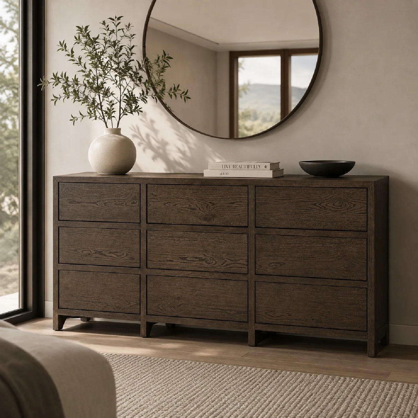 Luxury Modern Brown Oak 9-Drawer Dresser European Style for Villa