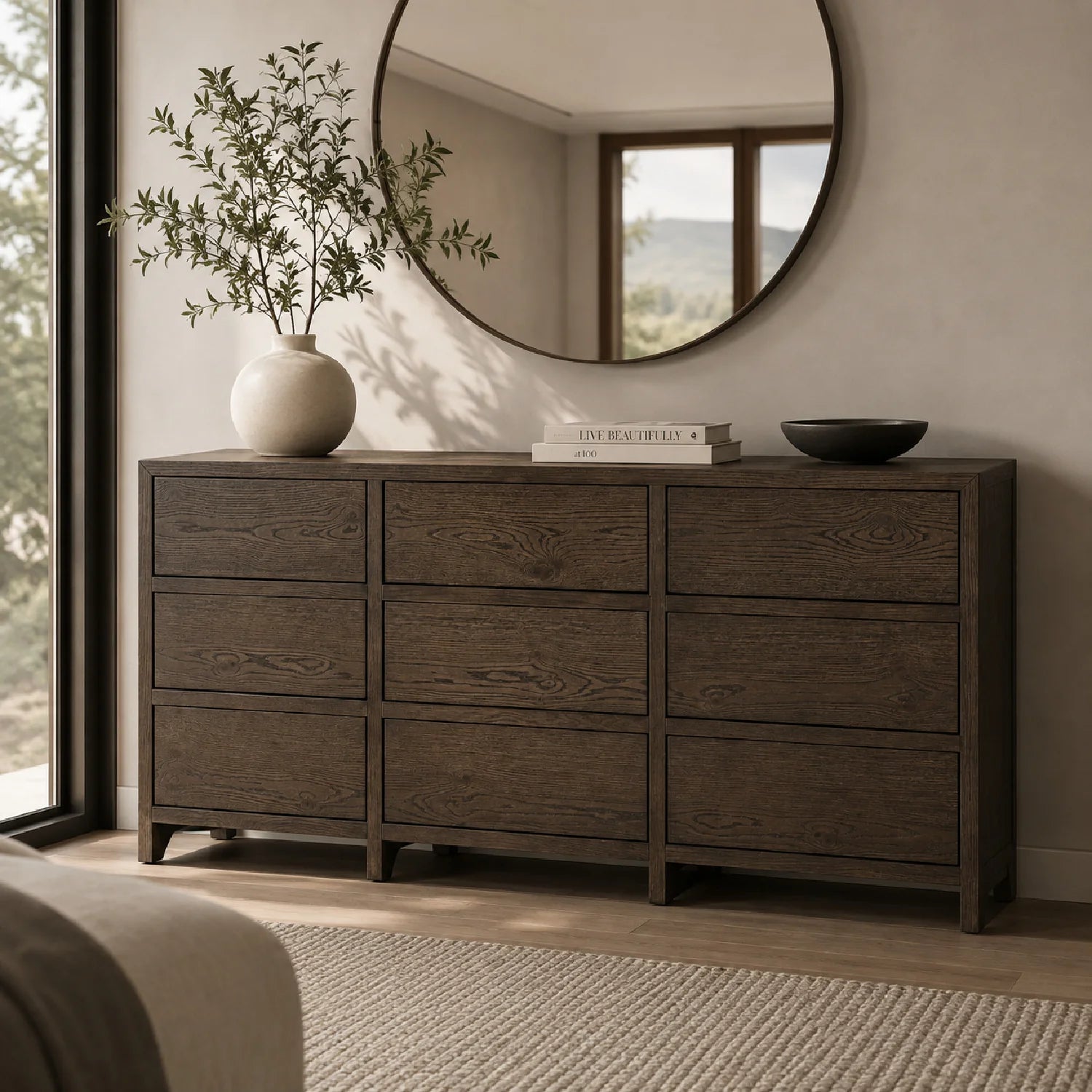 Luxury Modern Brown Oak 9-Drawer Dresser European Style for Villa