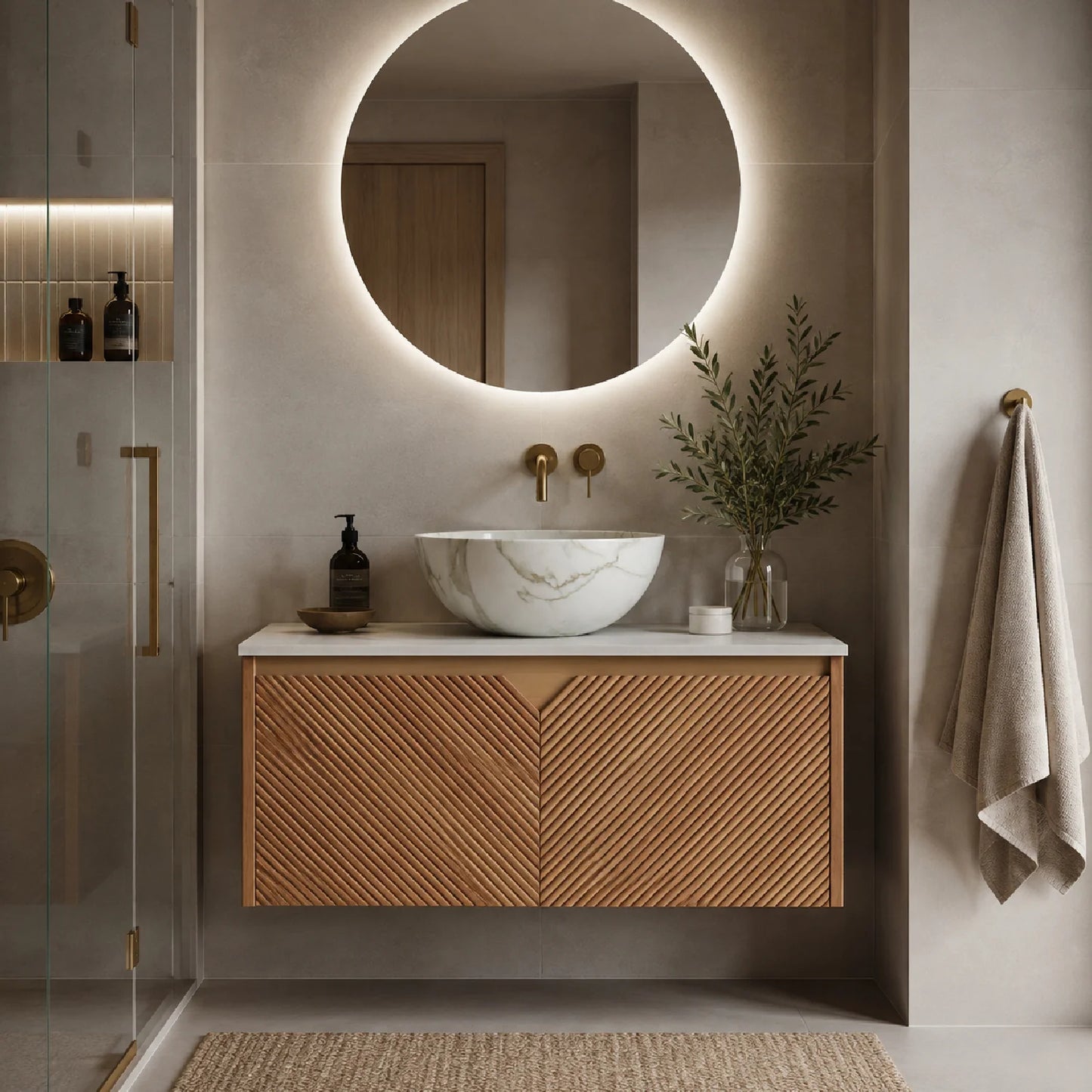 Luxury Modern Brown Oak Bathroom Vanity European Style for Villa