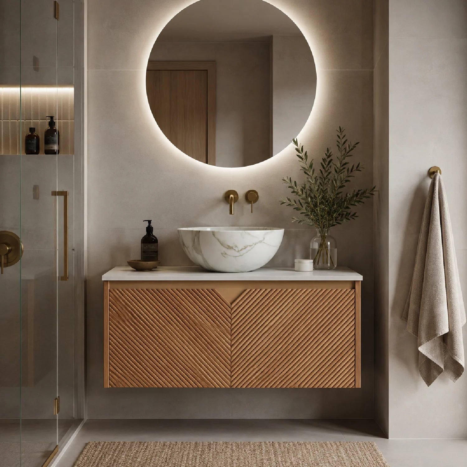 Luxury Modern Brown Oak Bathroom Vanity European Style for Villa