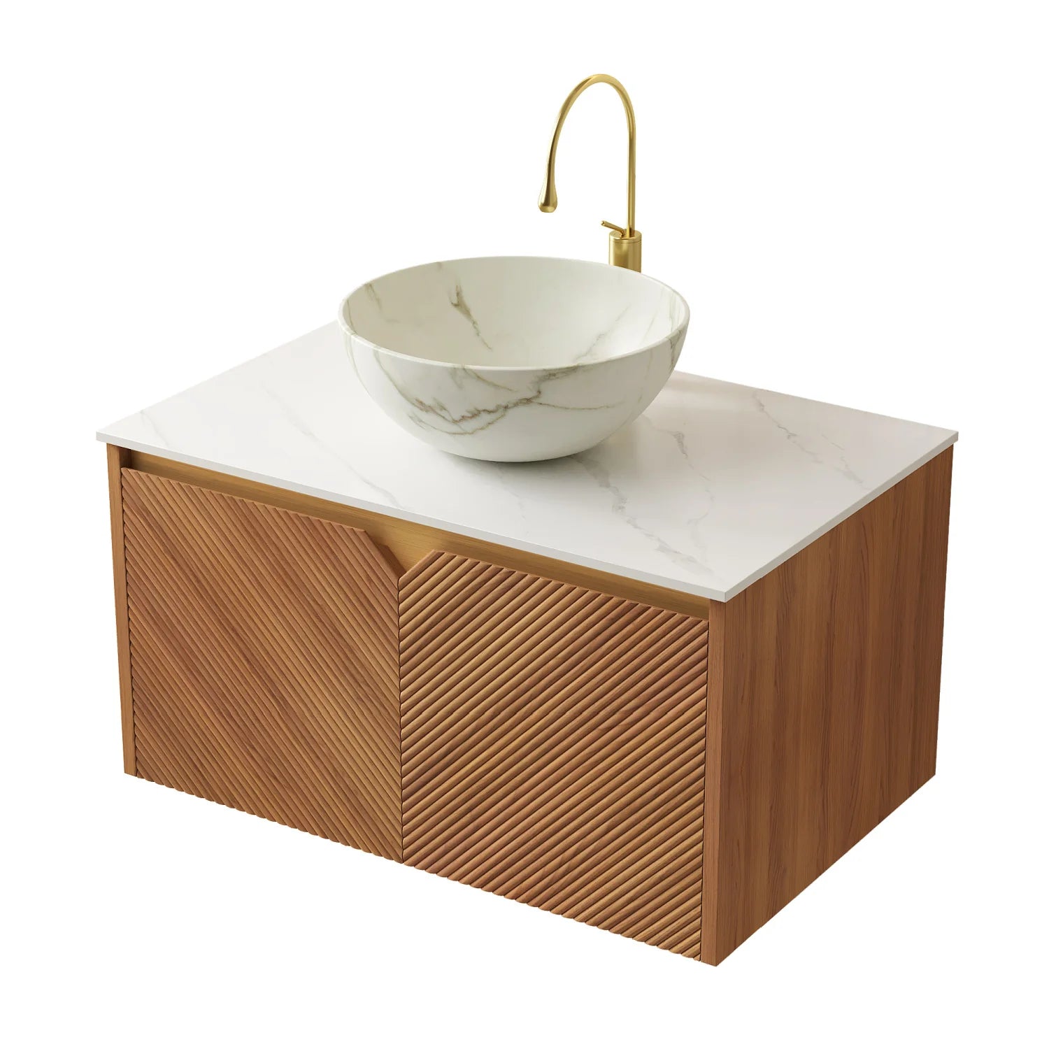 Luxury Modern Brown Oak Bathroom Vanity European Style for Villa