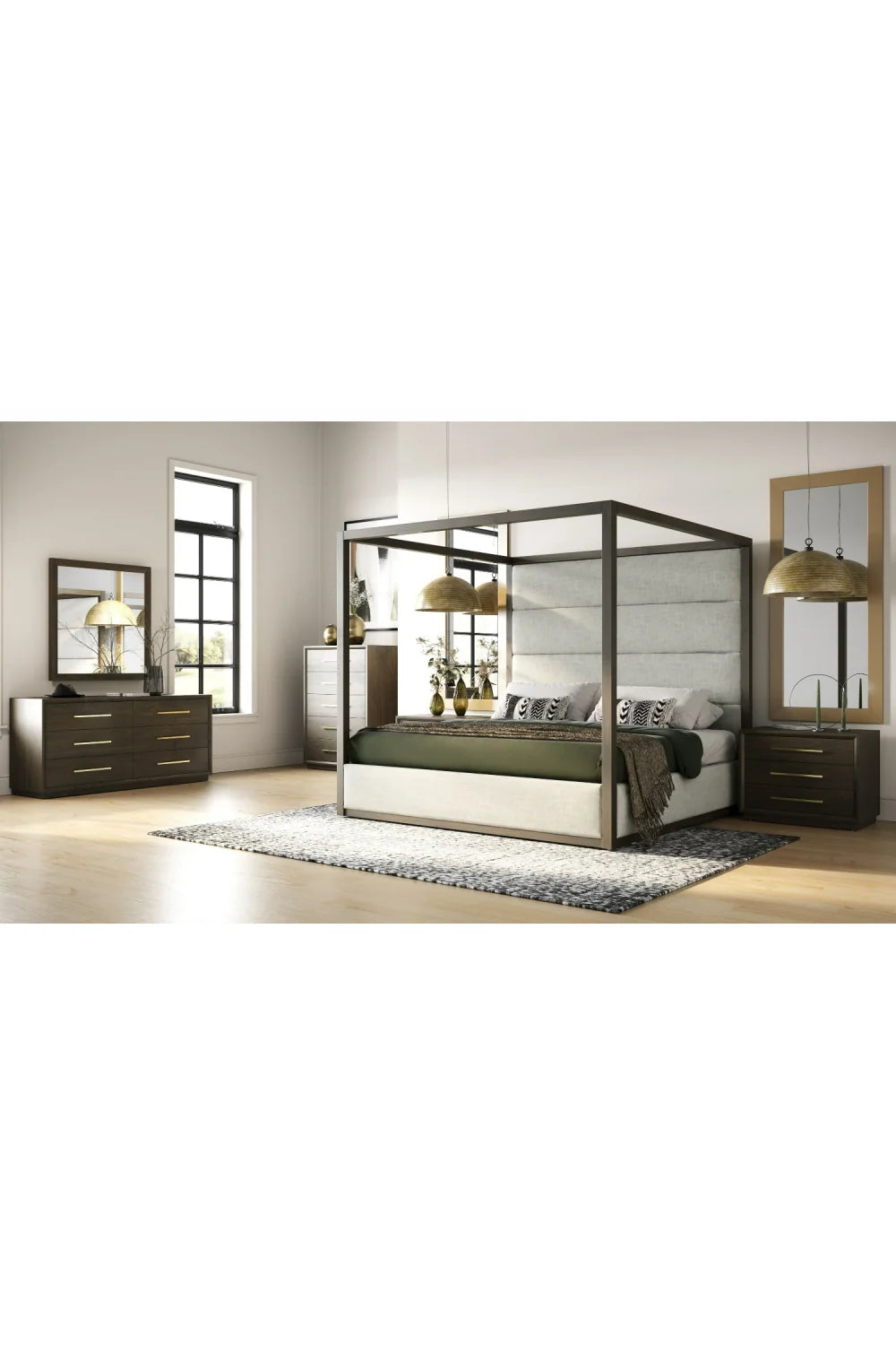Luxury Modern Brown Oak Canopy Bed European Style for Villa