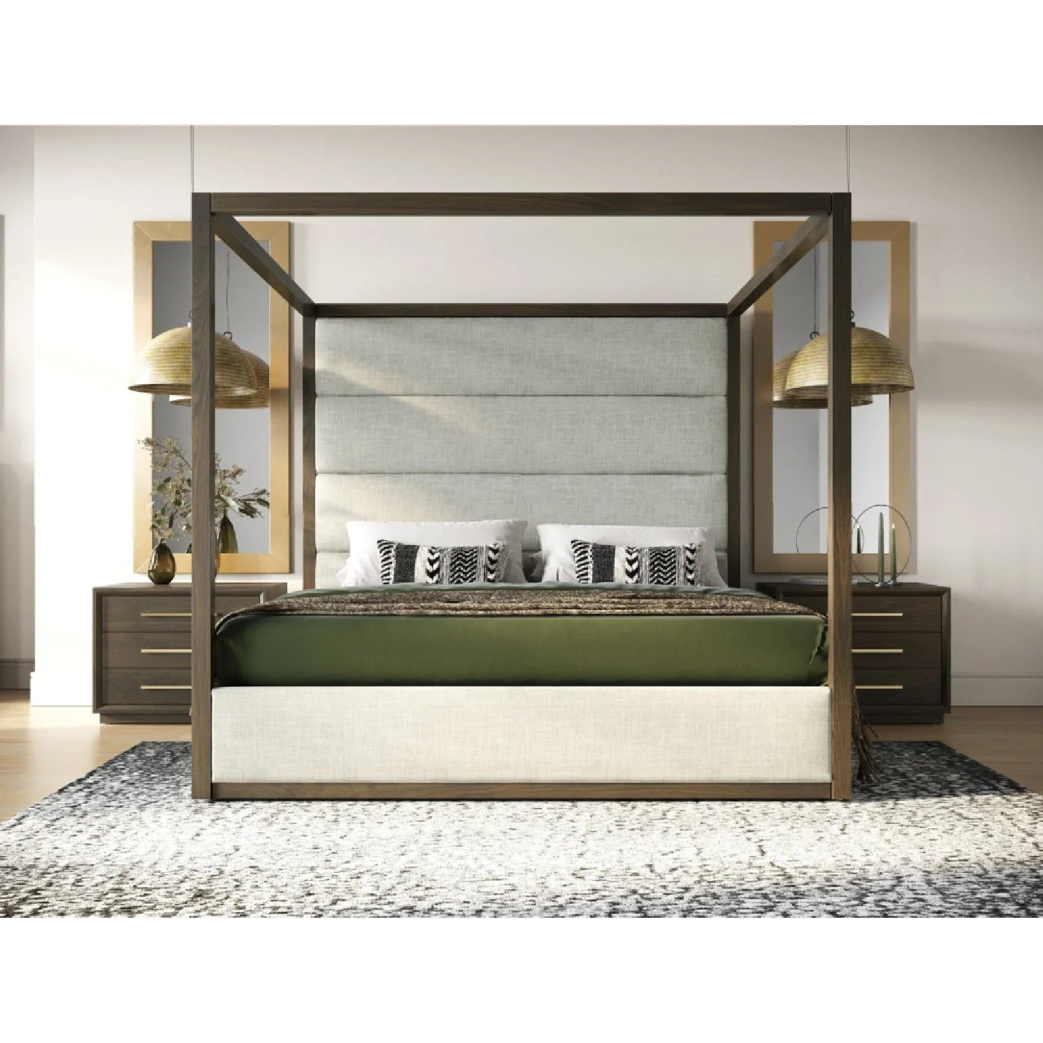 Luxury Modern Brown Oak Canopy Bed European Style for Villa