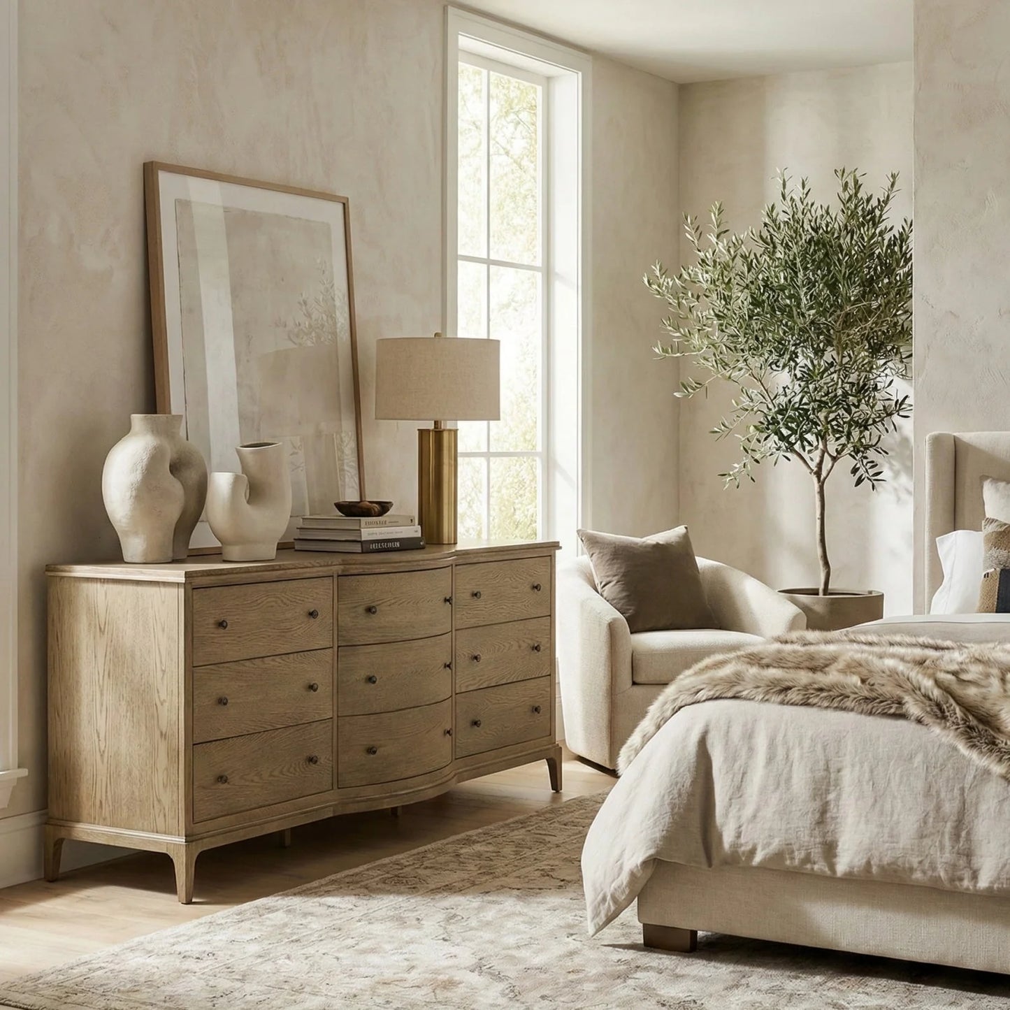 Luxury Modern Brown Oak Dresser European Style for Villa