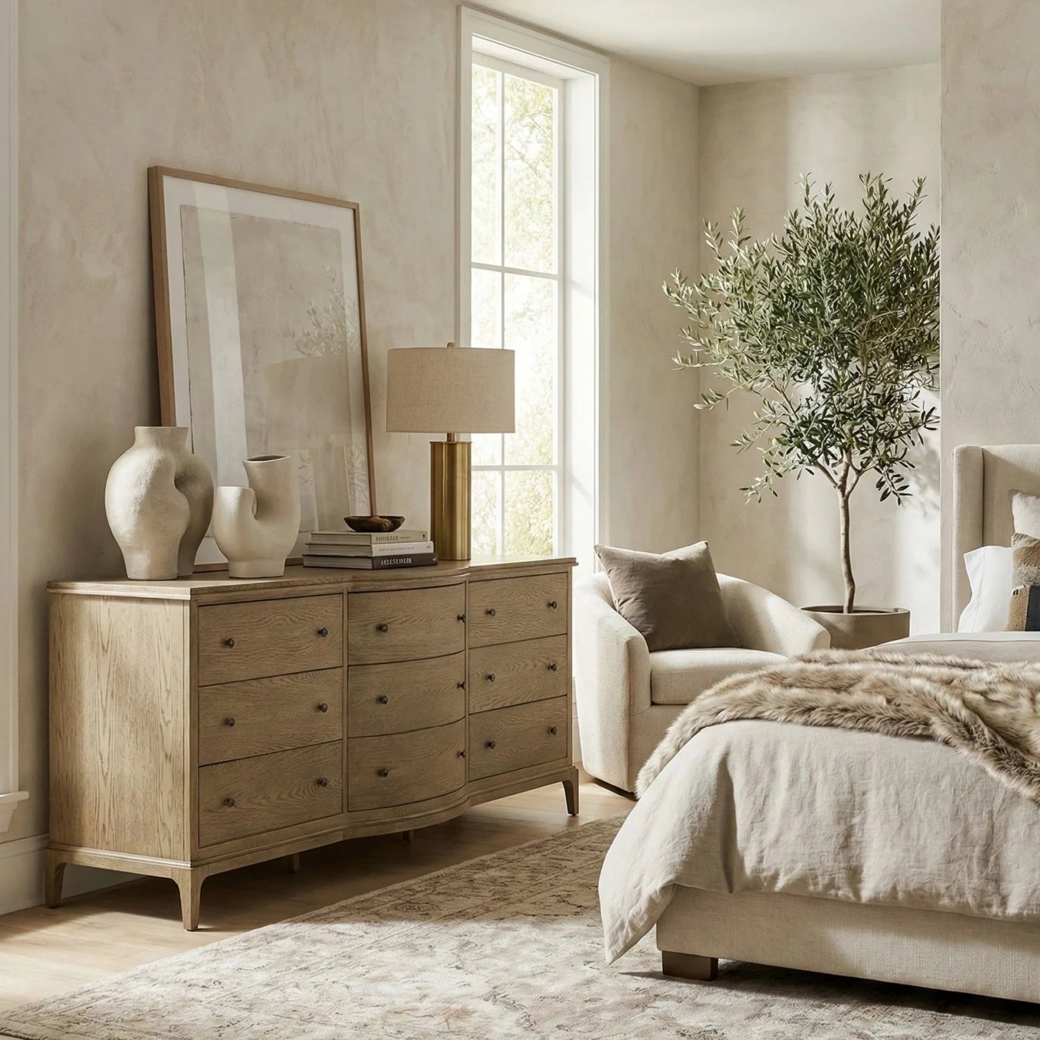 Luxury Modern Brown Oak Dresser European Style for Villa