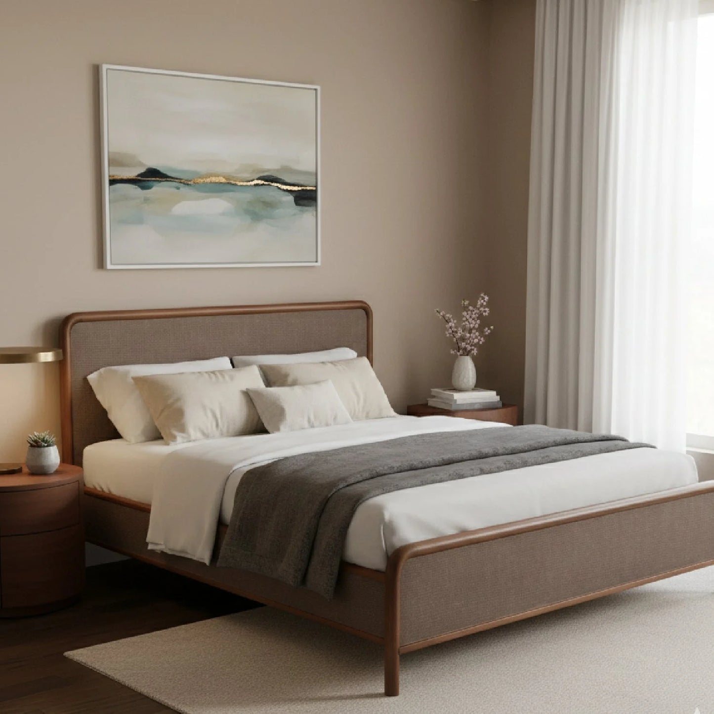 Luxury Modern Brown Tatami Bed European Style for Villa