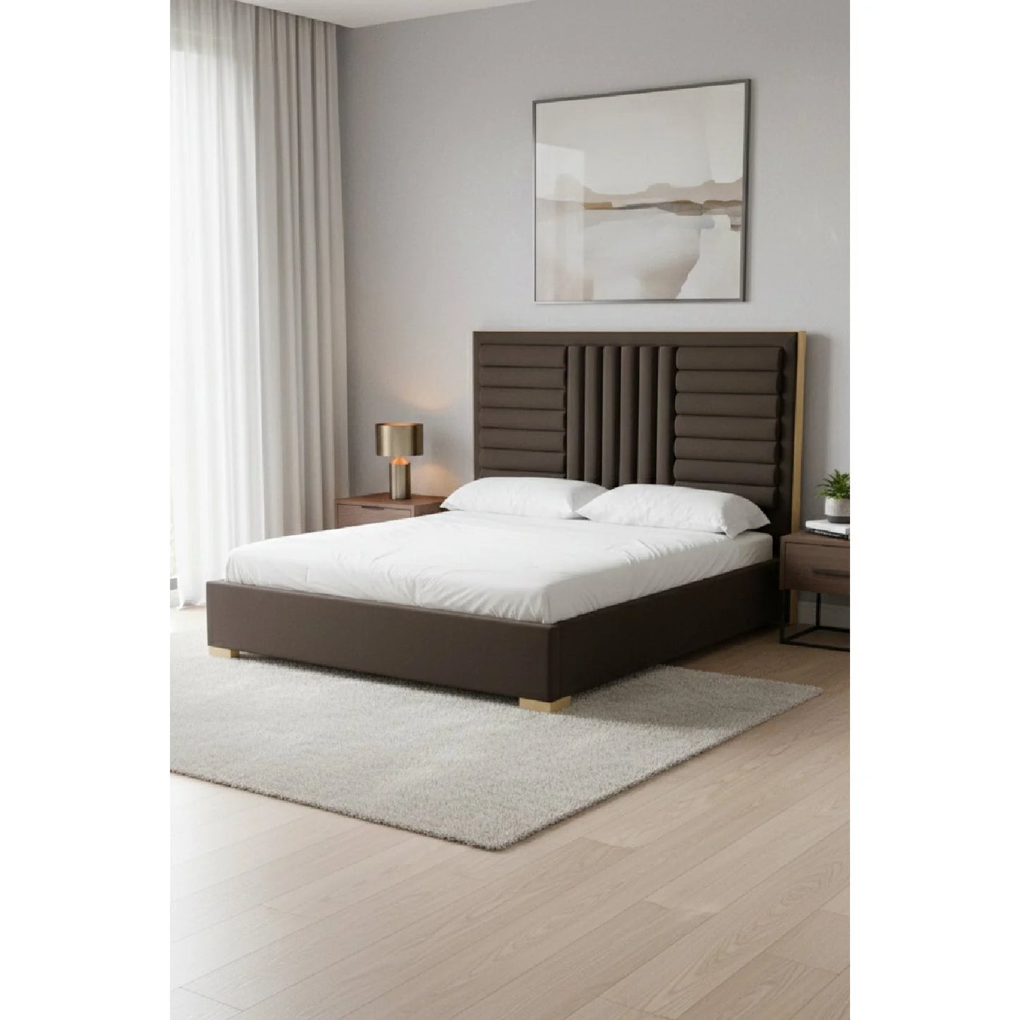 Luxury Modern Brown Velvet Bed European Style for Villa