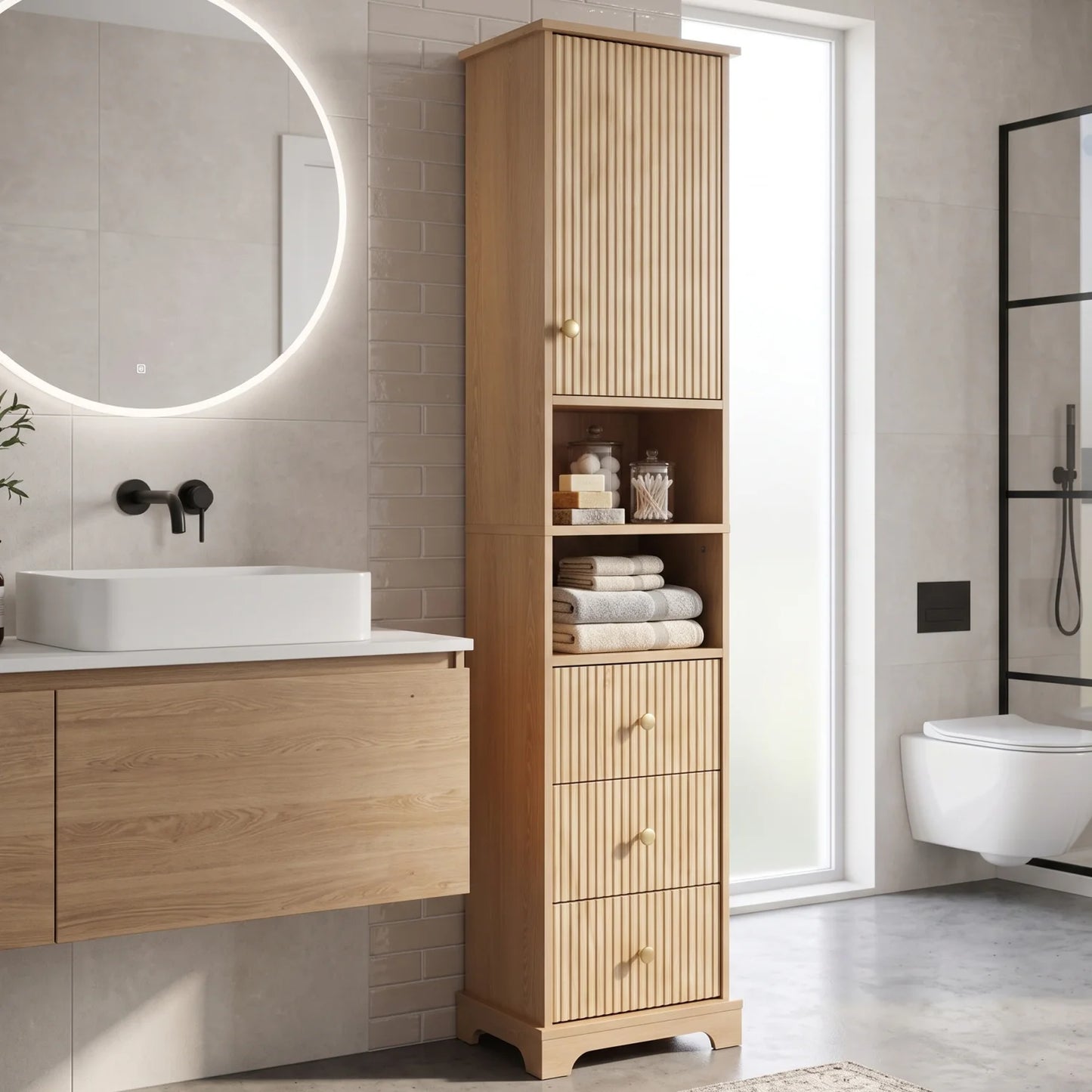 Luxury Modern Brown Wood Bathroom Cabinet European Style for Villa
