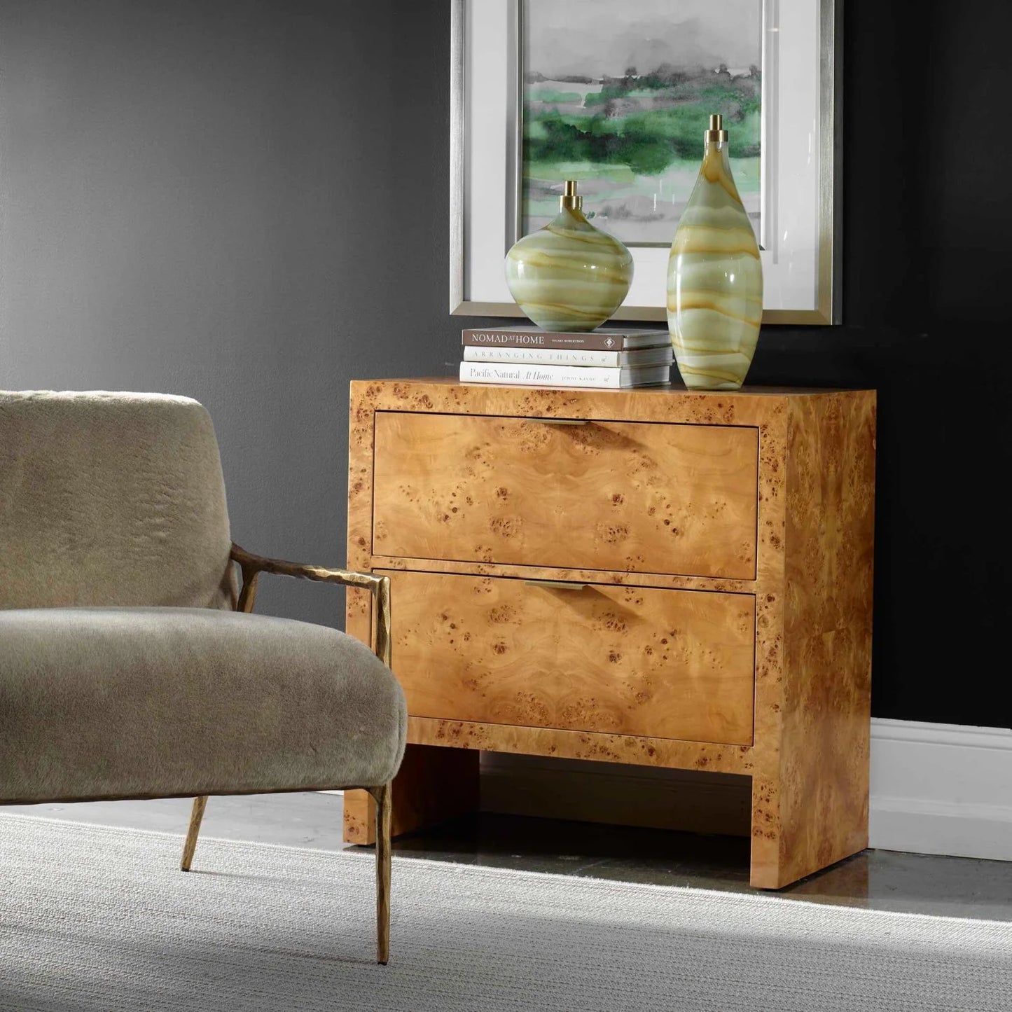 Luxury Modern Burl 2-Drawer Chest European Style for Villa