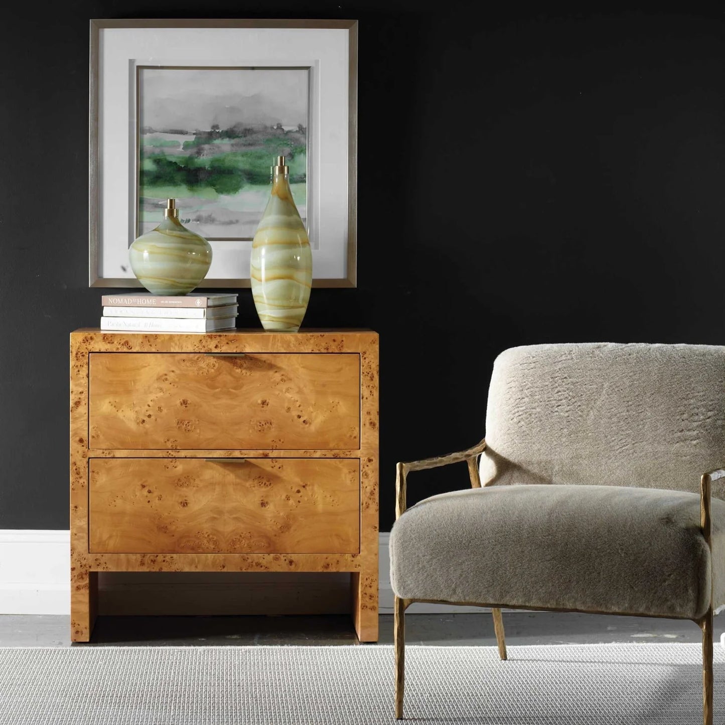 Luxury Modern Burl 2-Drawer Chest European Style for Villa