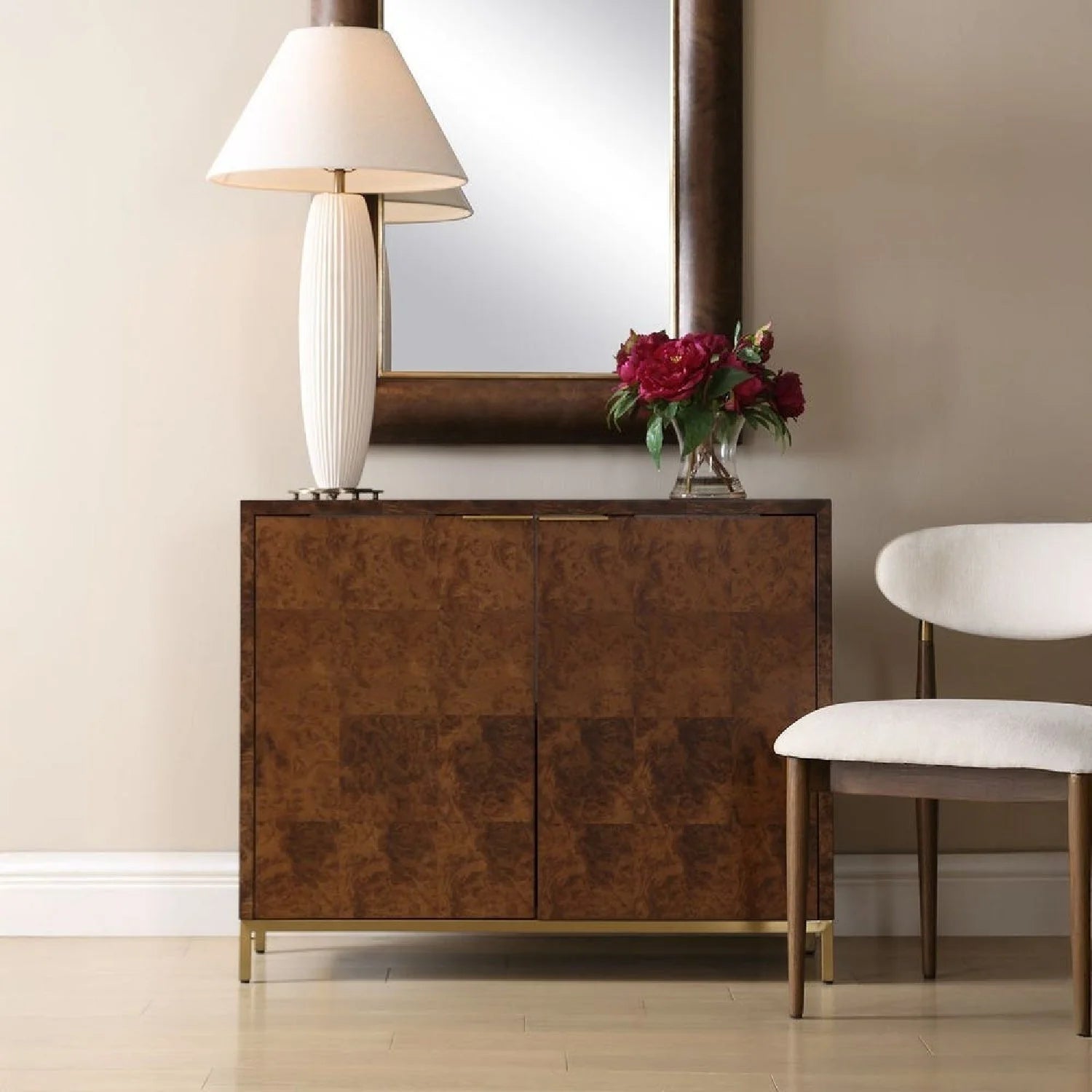 Luxury Modern Burl Wood 2-Door Cabinet European Style for Villa